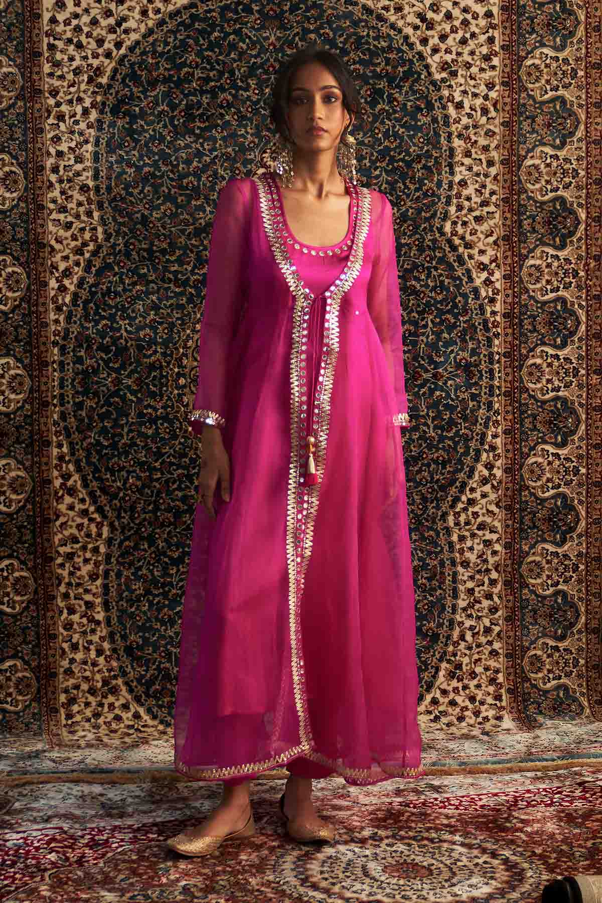 Buy Rani Pink Gota Choga Kurta Set by Charkhee for women online at ScrollnShops