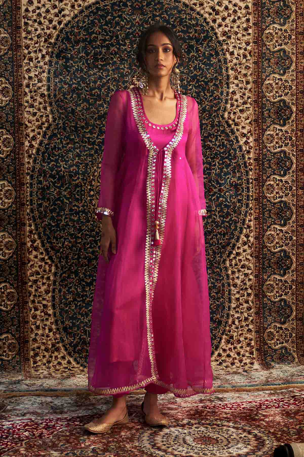 Buy Rani Pink Gota Choga Kurta Set Online