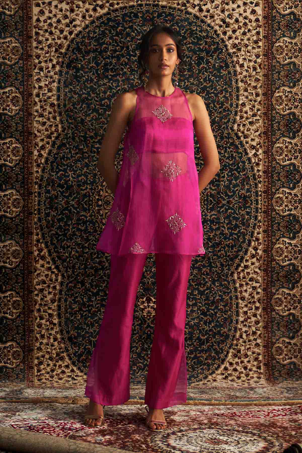 Buy Rani Pink Organza Co-ord Set by Charkhee for women online at ScrollnShops