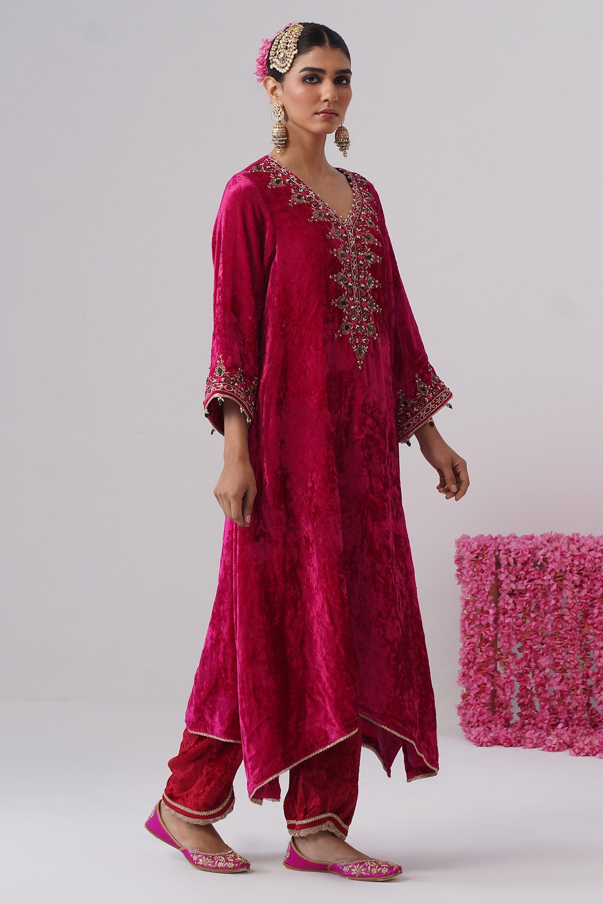 Rani Pink Pearl Kurta And Pants