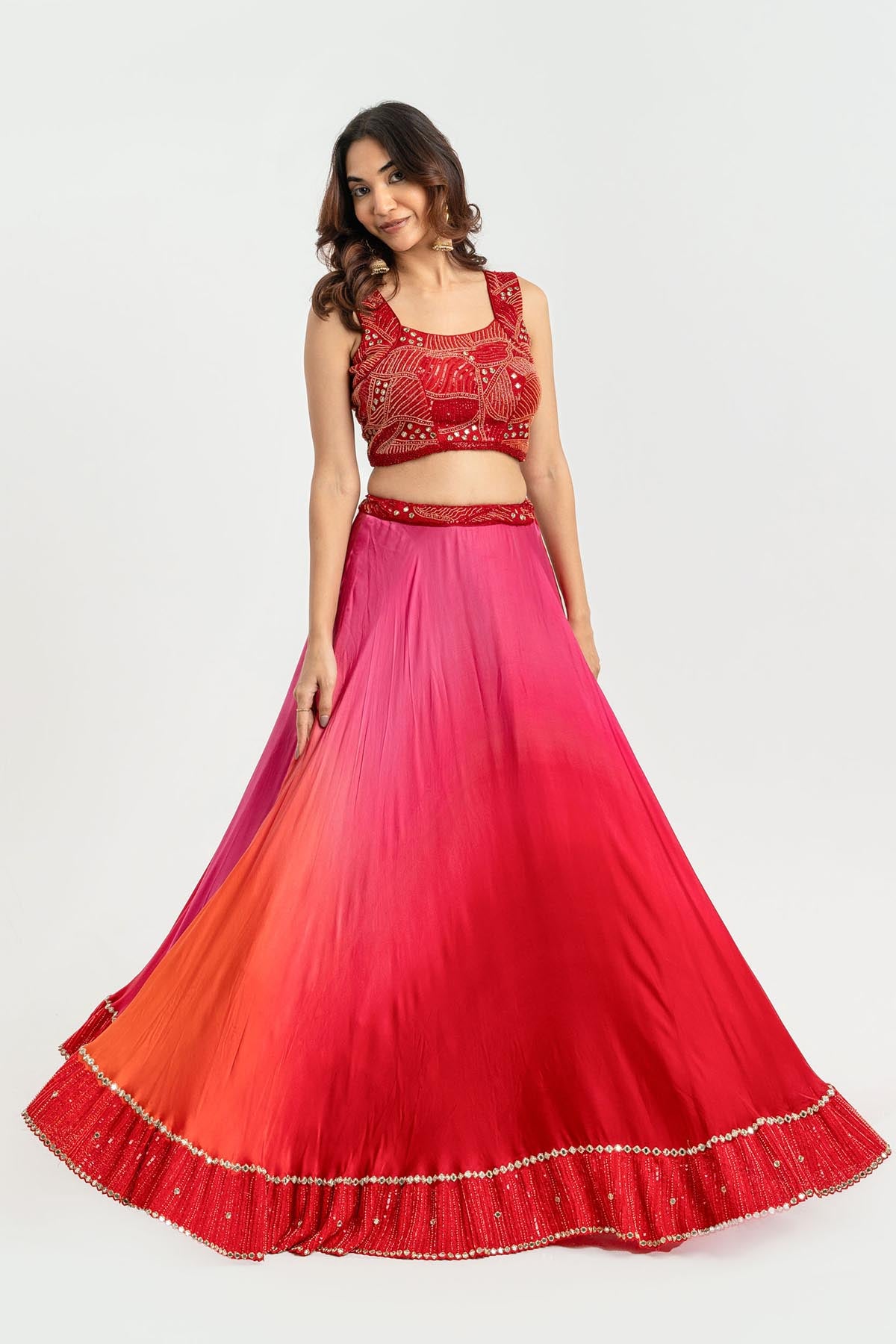 Rani Pink Sleeveless Lehenga Set