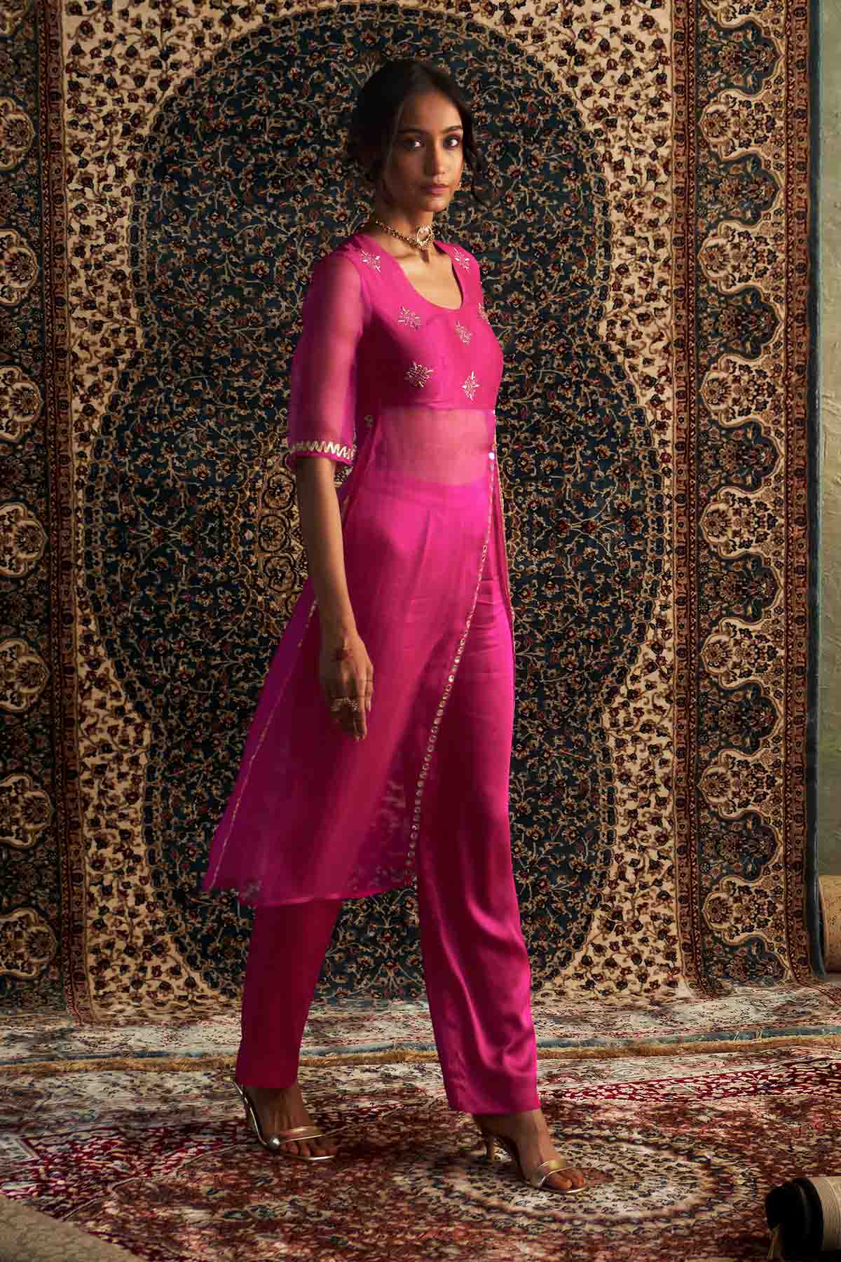 Rani Pink Straight Kurta & Pants