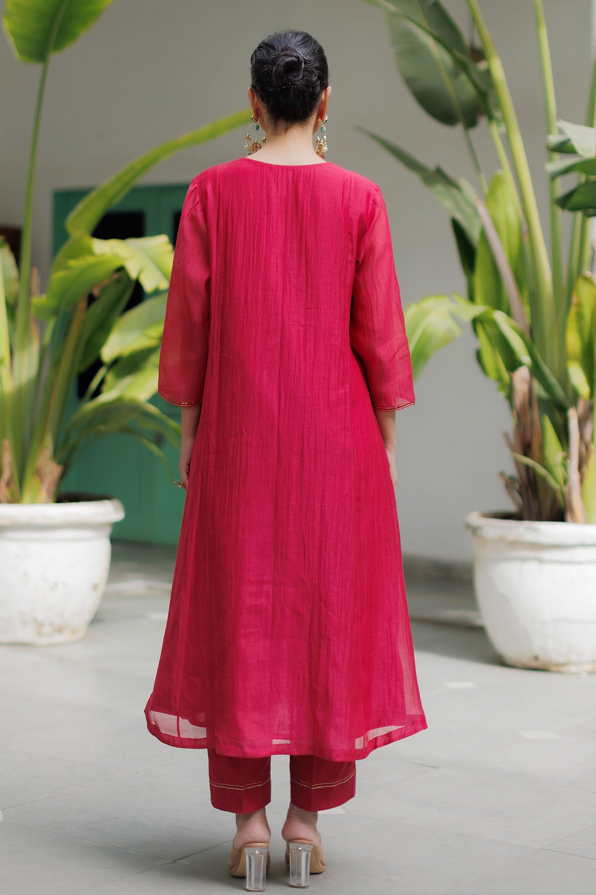 Rani Pink Zari Detail Kurta Set