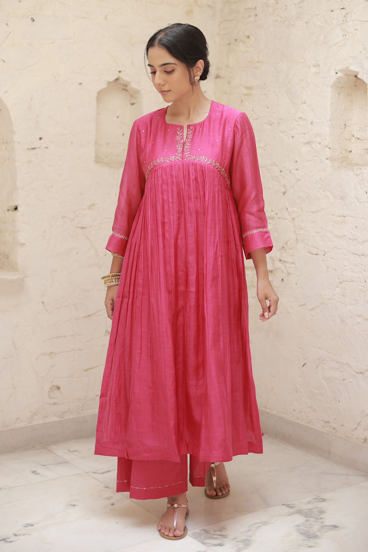 Rani Pink Zari Work Kurta Set