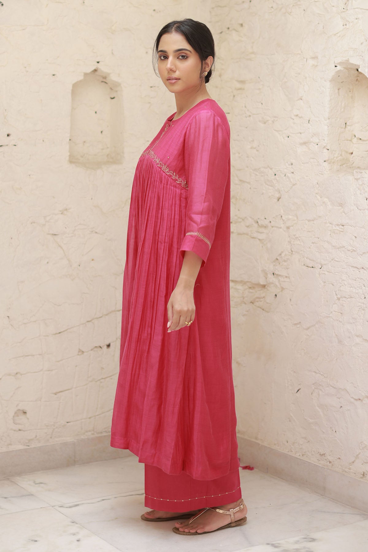Rani Pink Zari Work Kurta Set