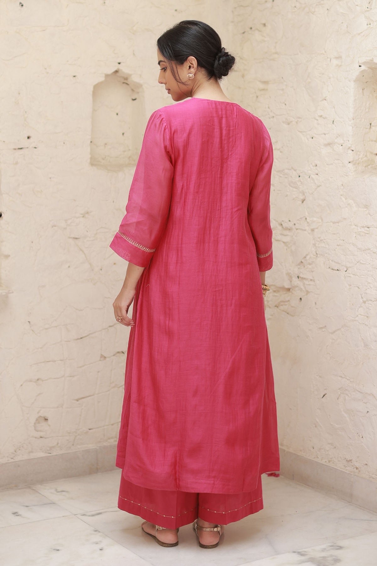 Rani Pink Zari Work Kurta Set