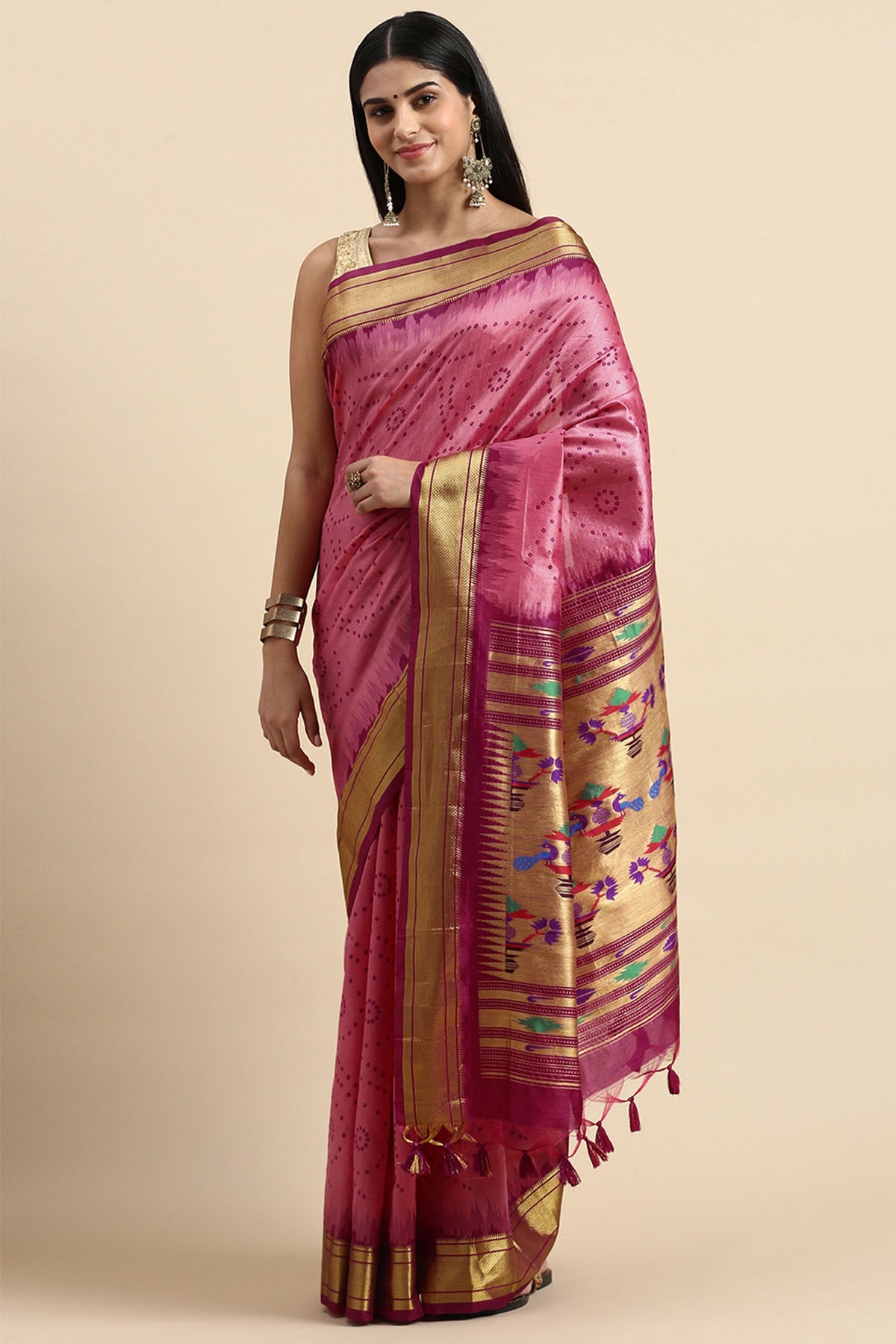 Buy Rani Zari Bandhni Design Saree by Lili Lala for women online at ScrollnShops