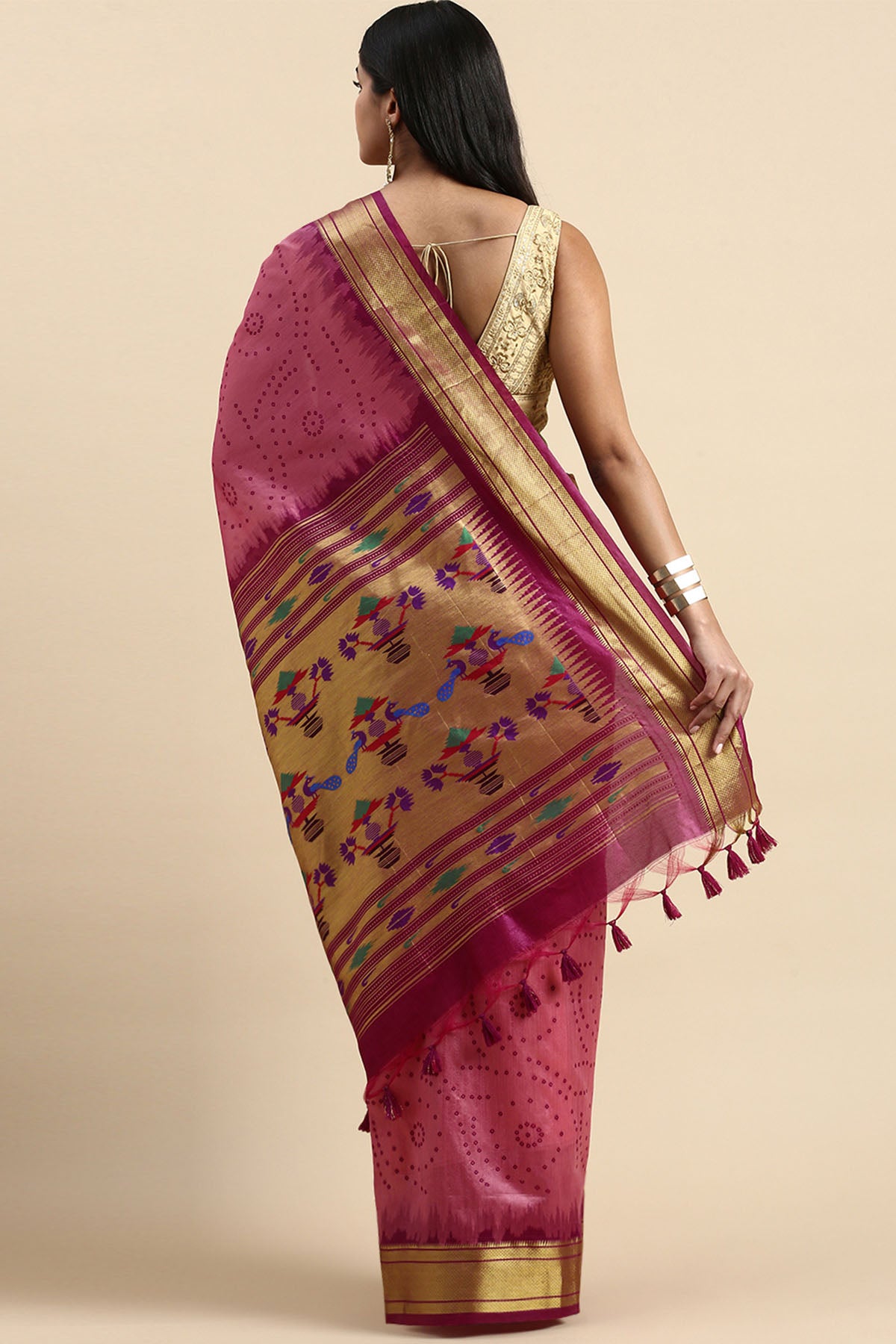 Rani Zari Bandhni Design Saree