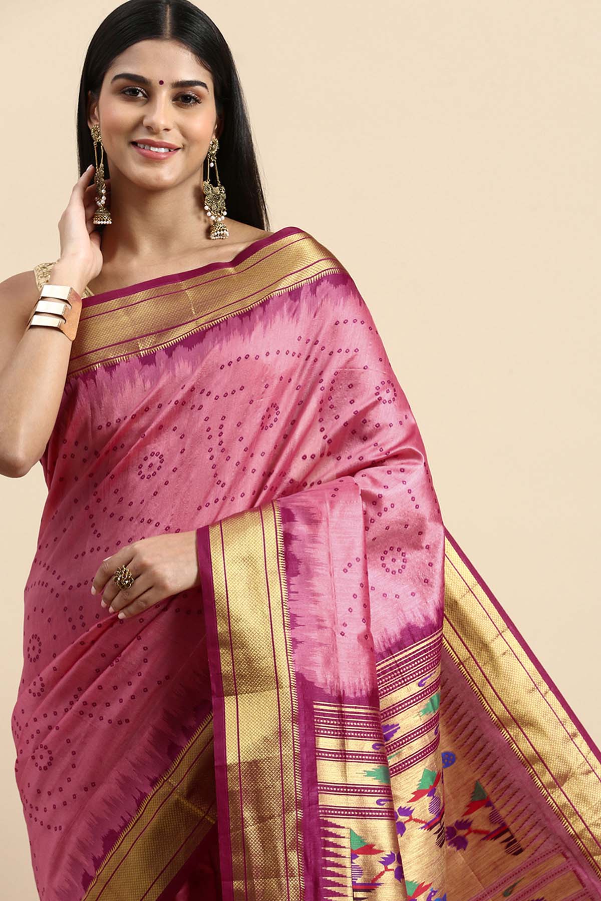 Rani Zari Bandhni Design Saree