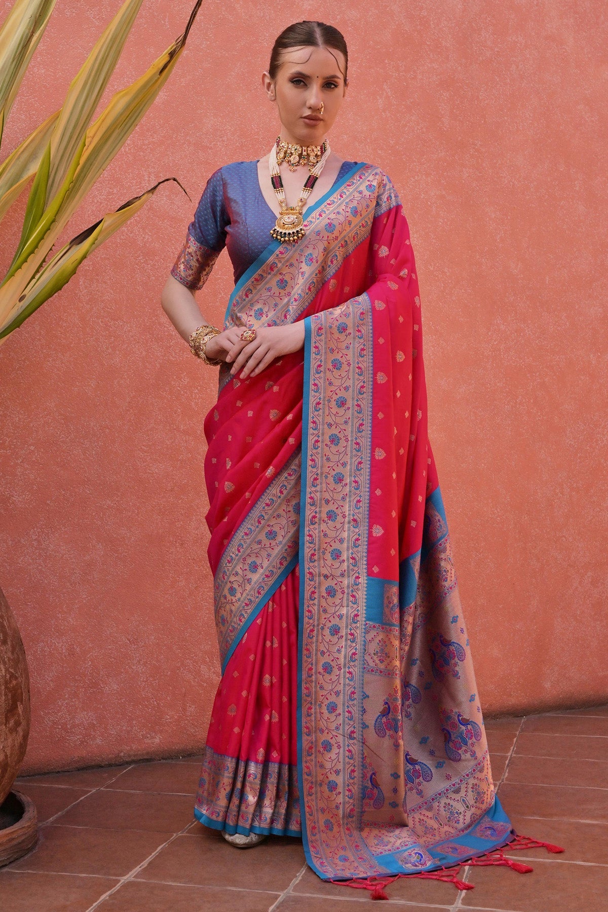Buy Rani Zari Butti Weaves Saree for women by Lili Lala online available at scrollnshops