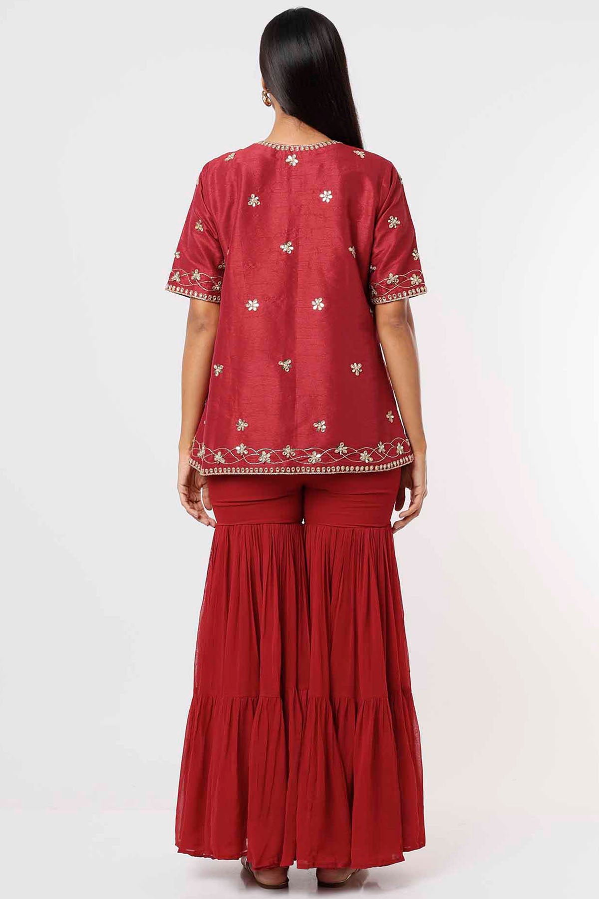 Raspberry Embroidered Kurta Set
