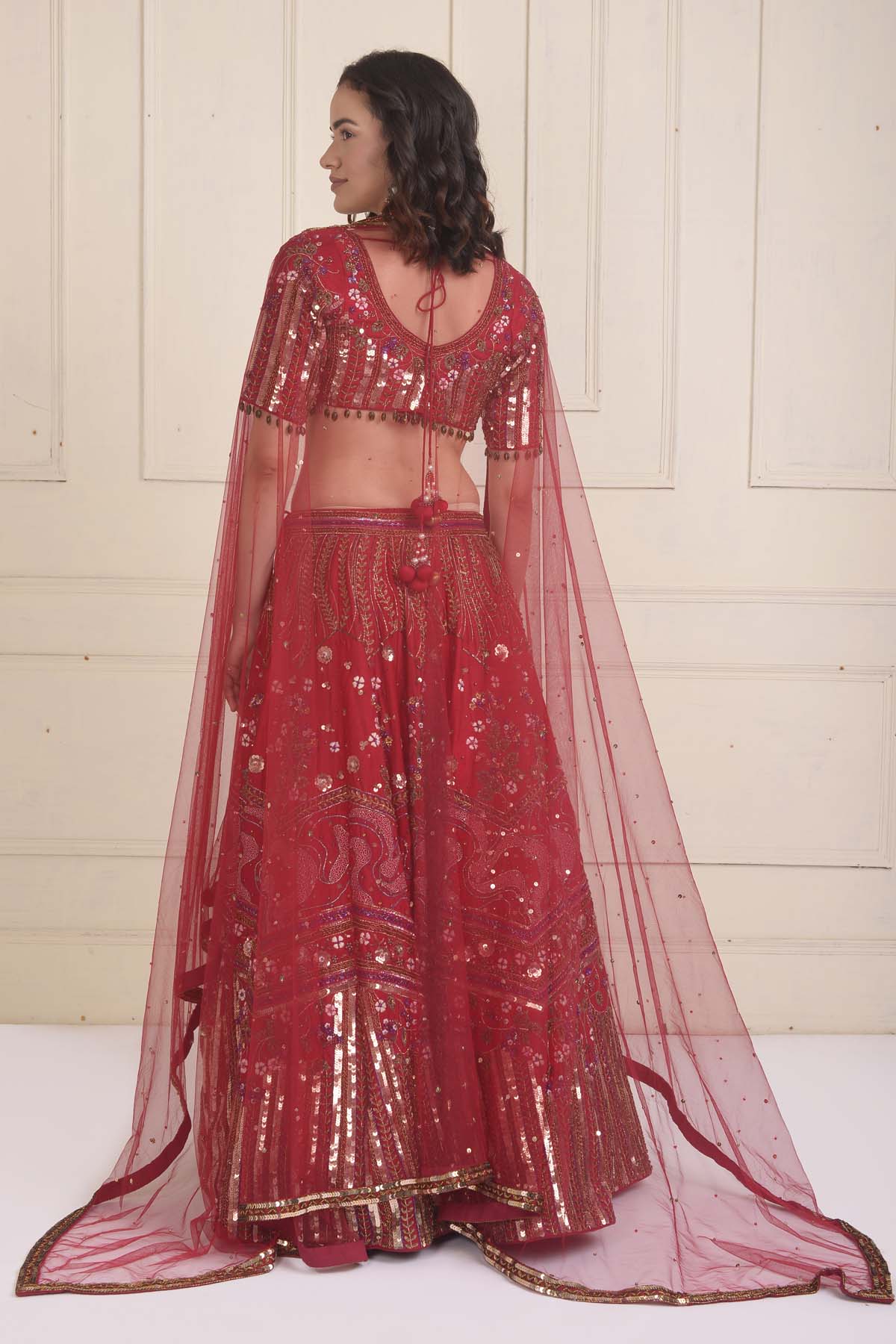Raspberry Red Embroidered Lehenga