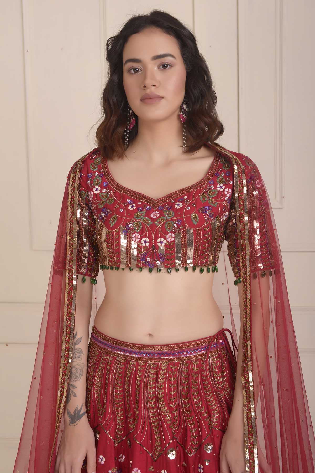 Raspberry Red Embroidered Lehenga