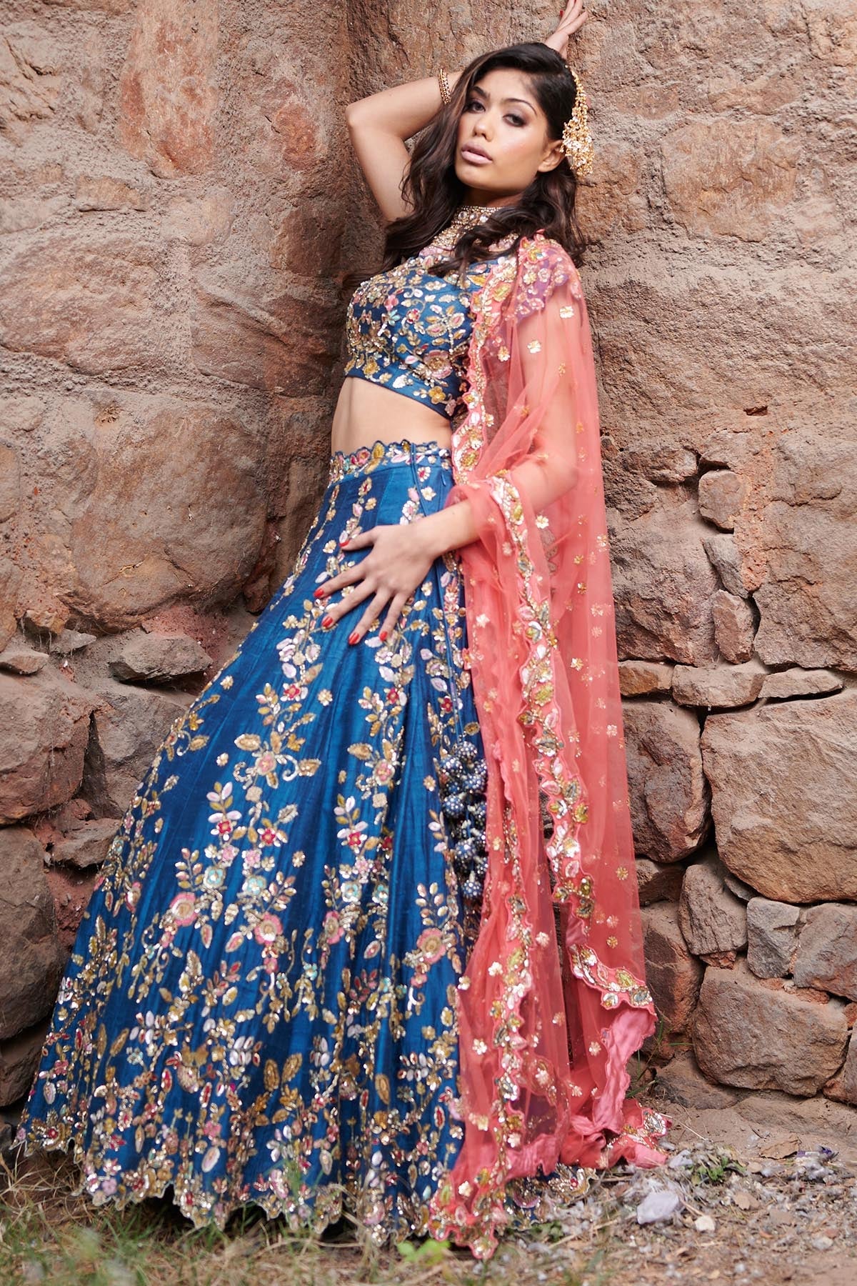 Buy Embroidered Raw Silk Lehenga Set by Harshita Dhanawat for women online at ScrollnShops