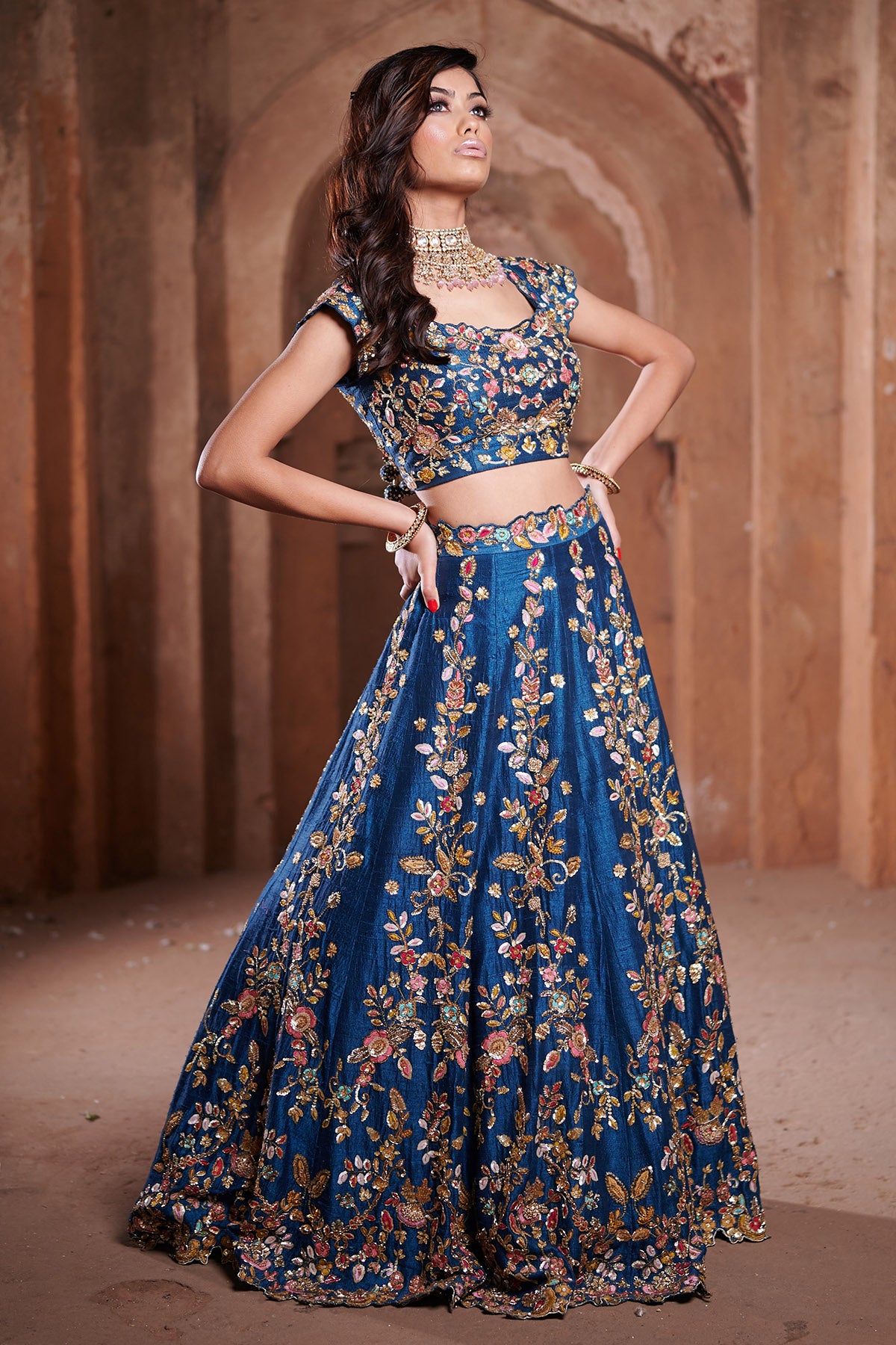 Embroidered Raw Silk Lehenga Set