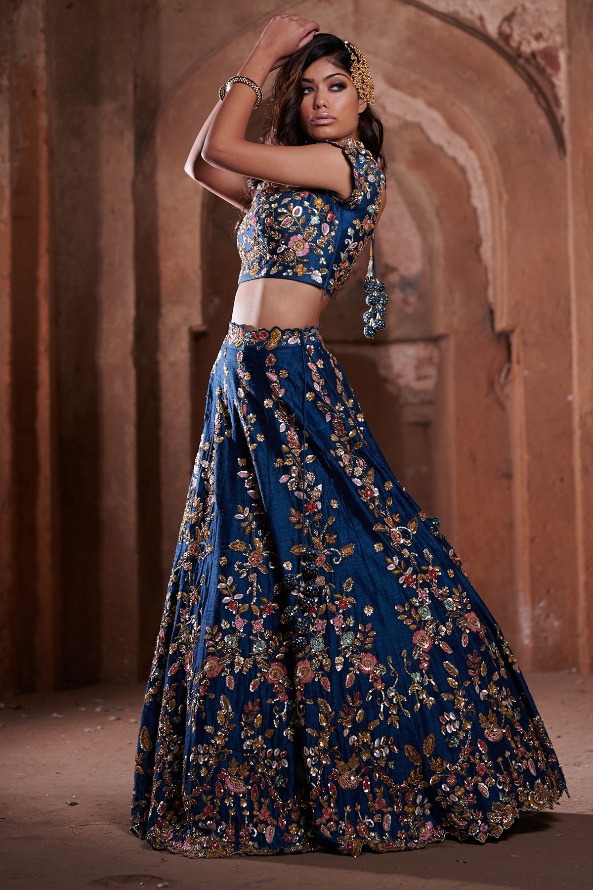 Embroidered Raw Silk Lehenga Set