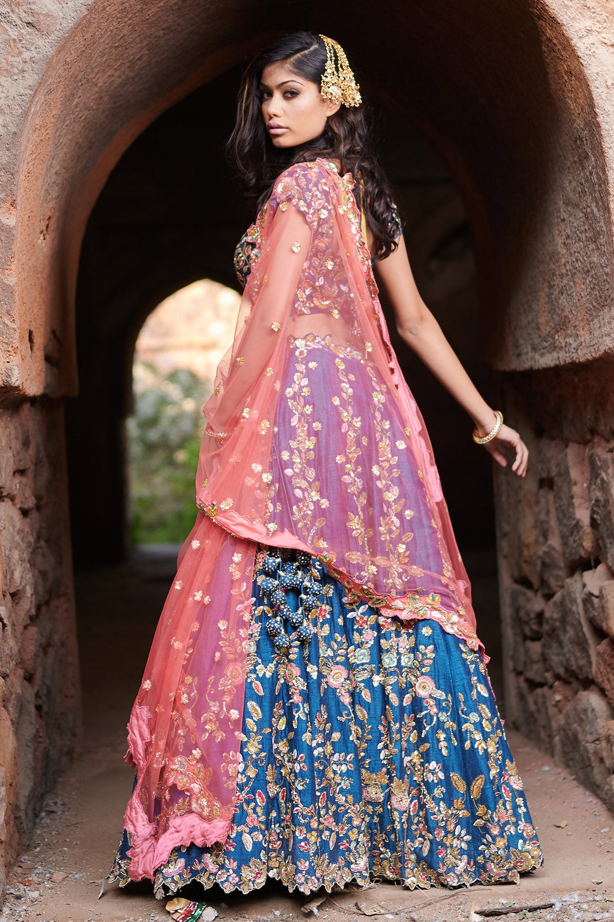 Embroidered Raw Silk Lehenga Set