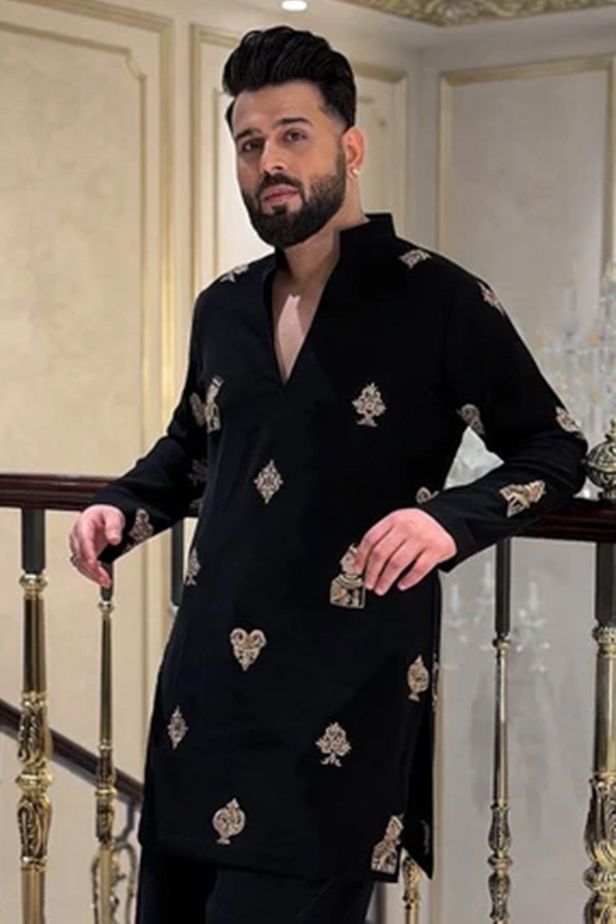 Buy Rayon Black Embroidered Kurta for men by Aastha Fashion online available at scrollnshops