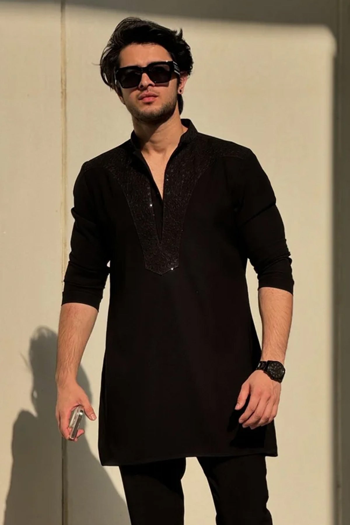 Buy Rayon Embroidered Black Kurta for men by Aastha Fashion online available at scrollnshops