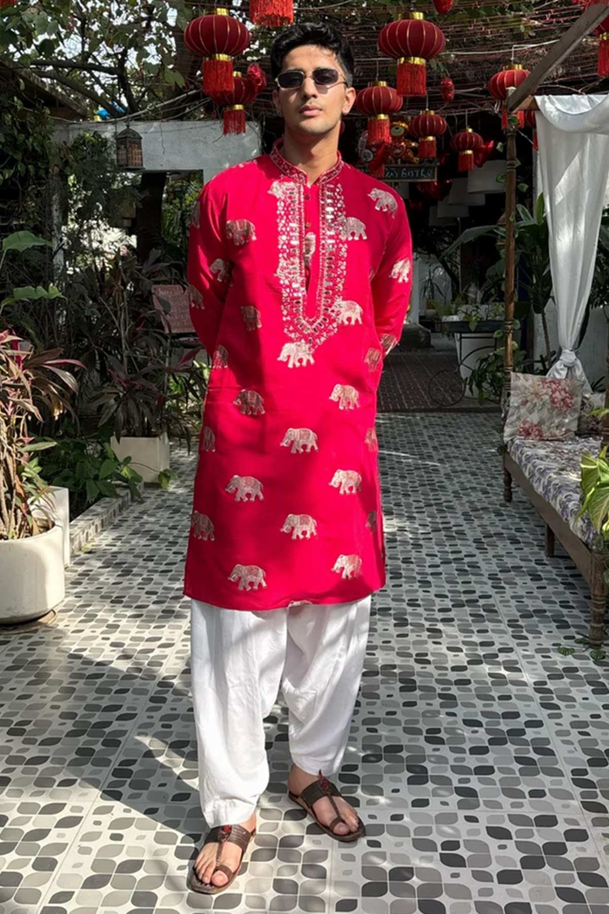 Rayon Embroidered Pink Kurta