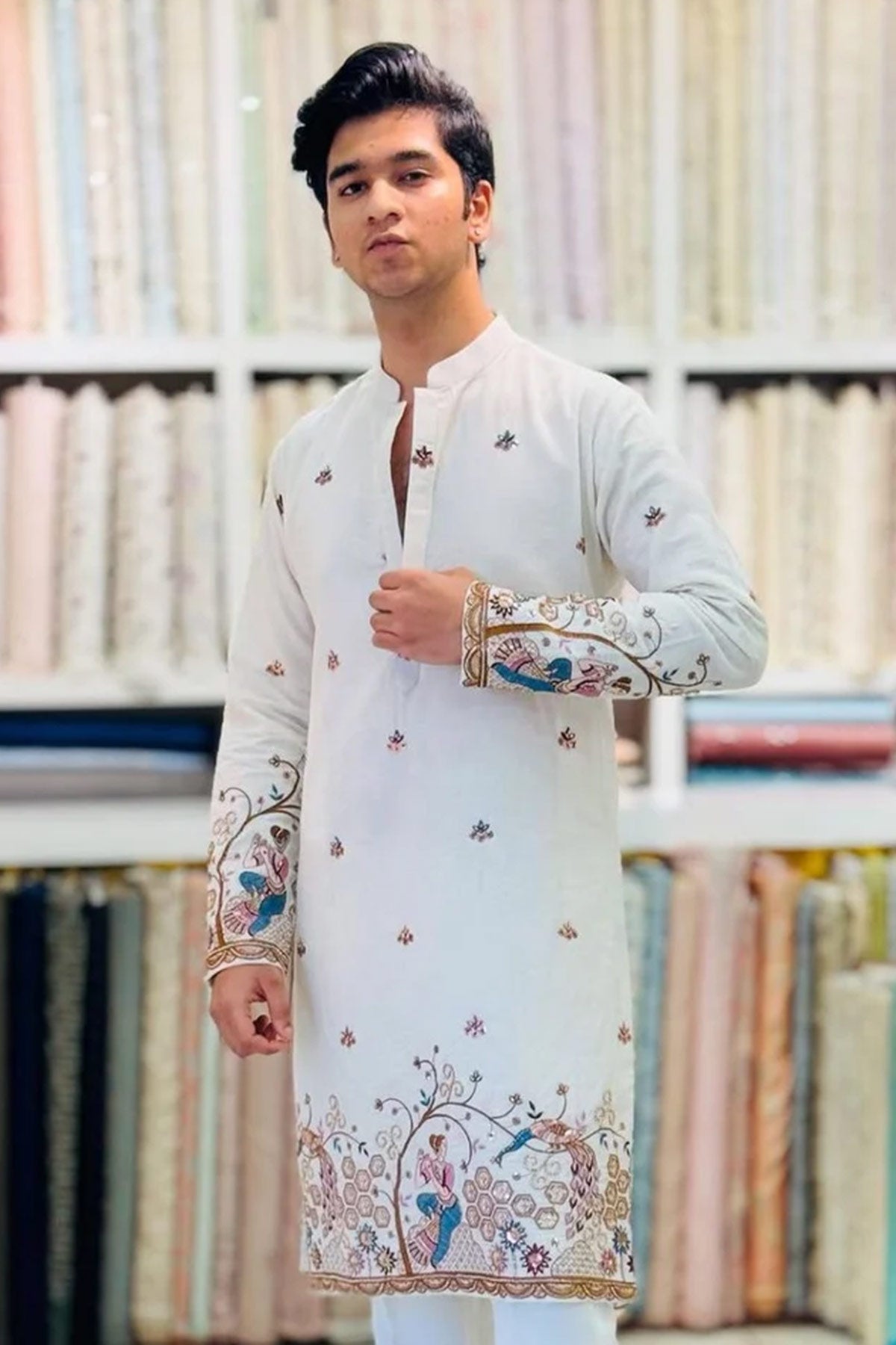 Rayon Embroidered White Kurta