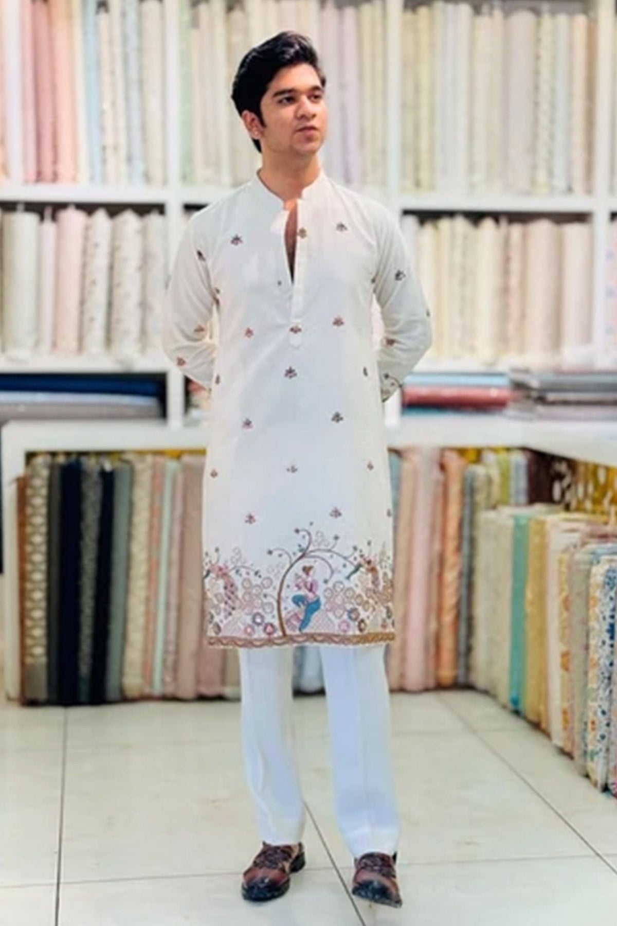 Buy Rayon Embroidered White Kurta for men by Aastha Fashion online available at scrollnshops