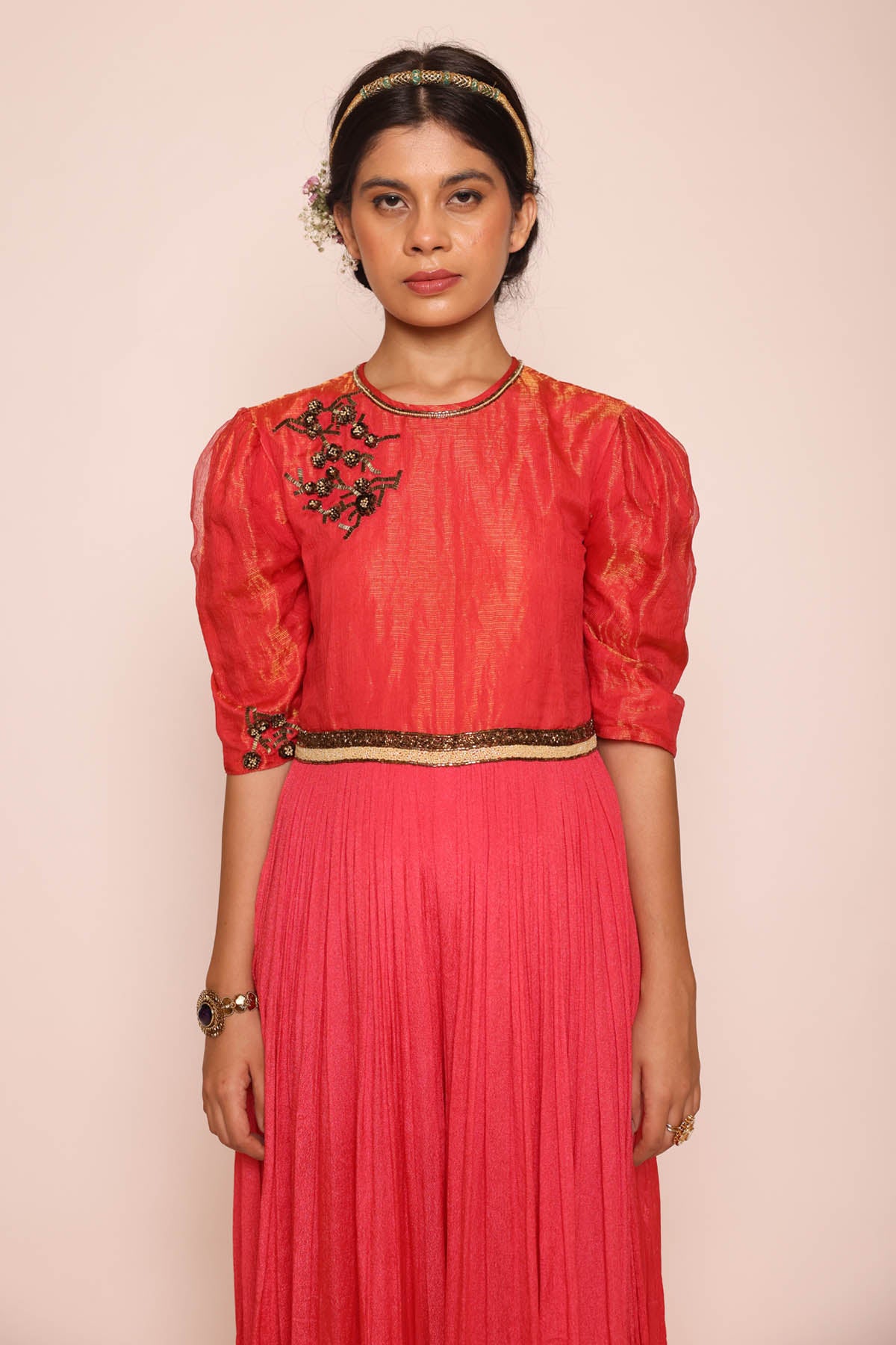 Red 3D Floral Embroidered Jumpsuit