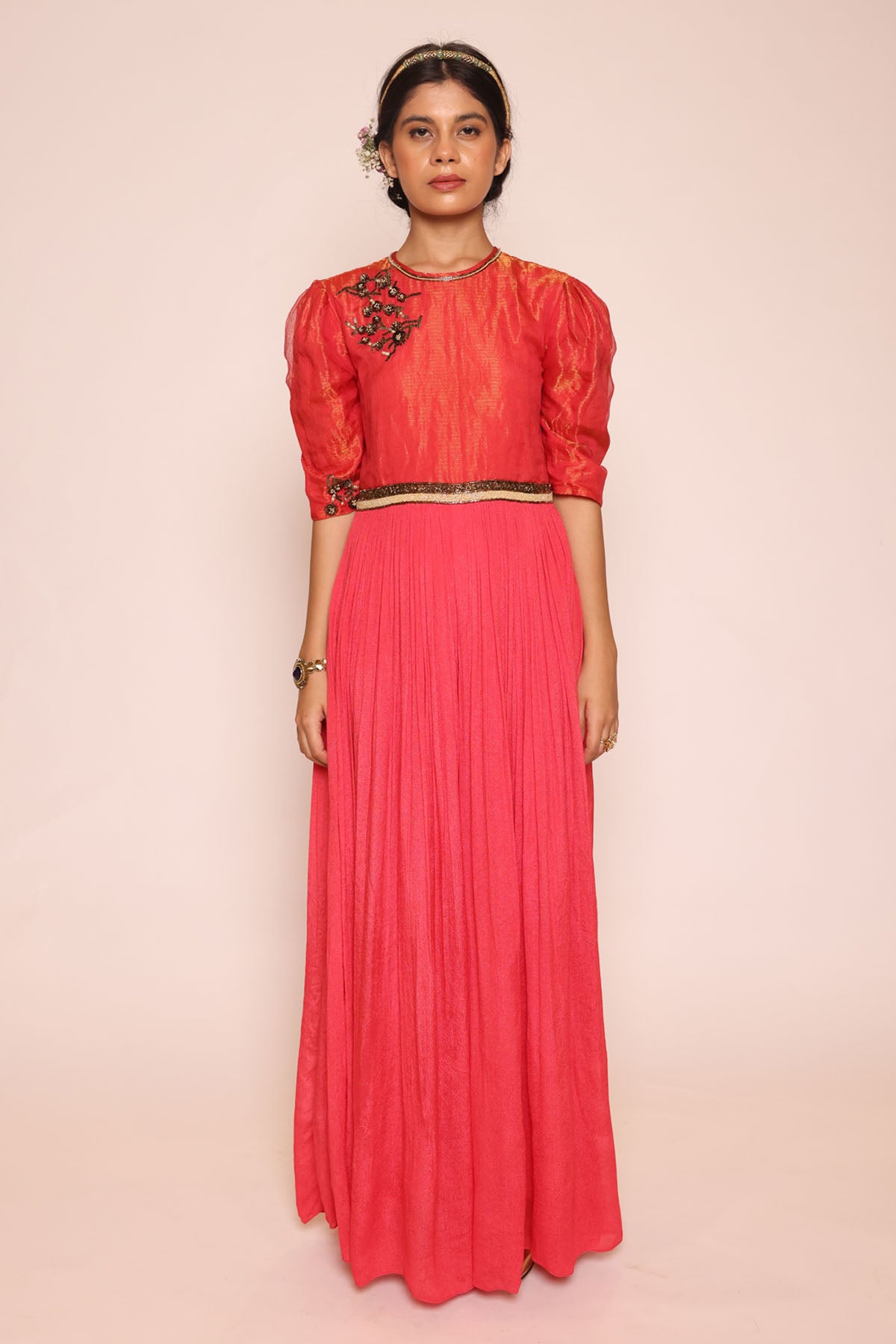 Red 3D Floral Embroidered Jumpsuit