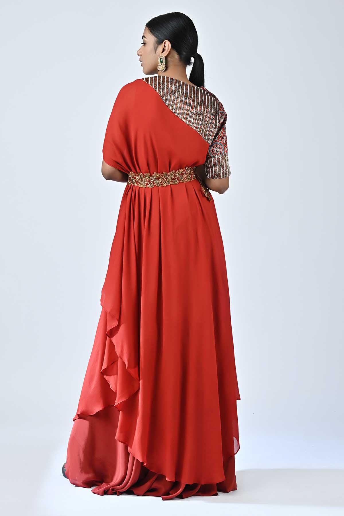 Red Ajrakh Printed Kaftan Set