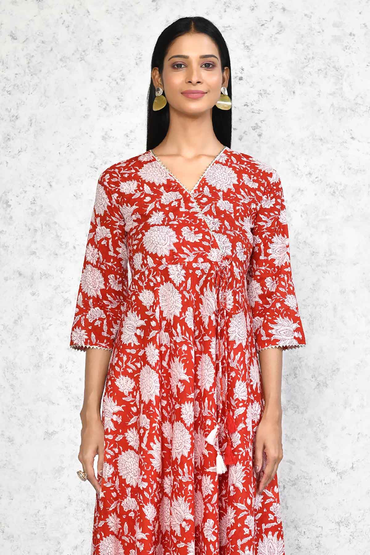 Red Blossom Print Anarkali Kurta