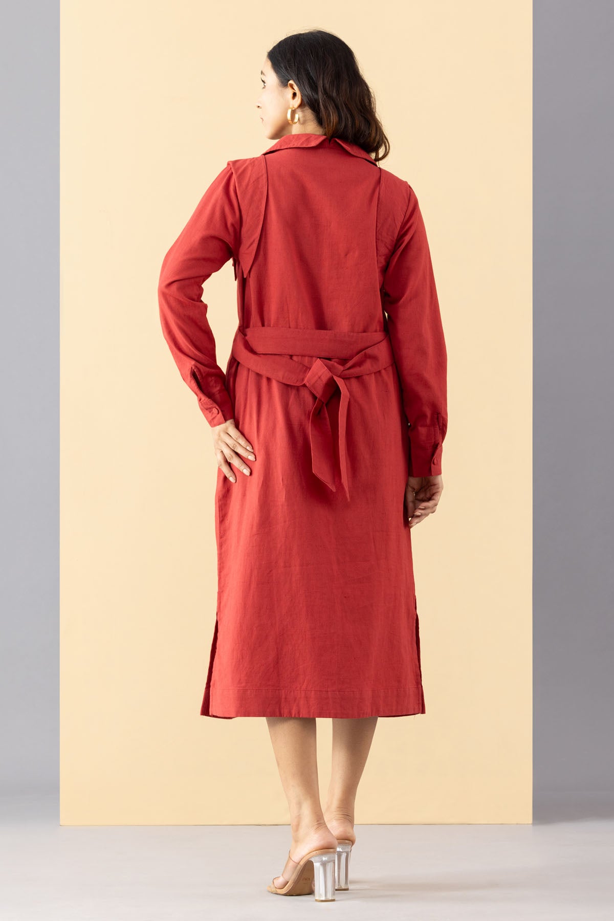 Red Button Down Jacket Dress