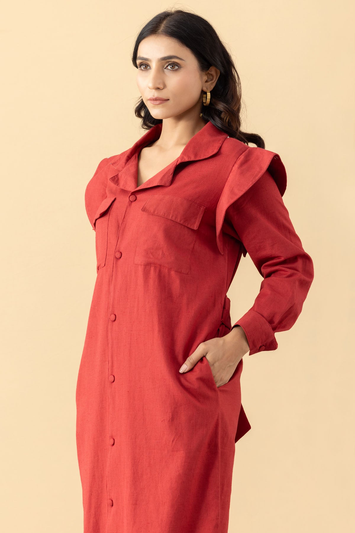Red Button Down Jacket Dress