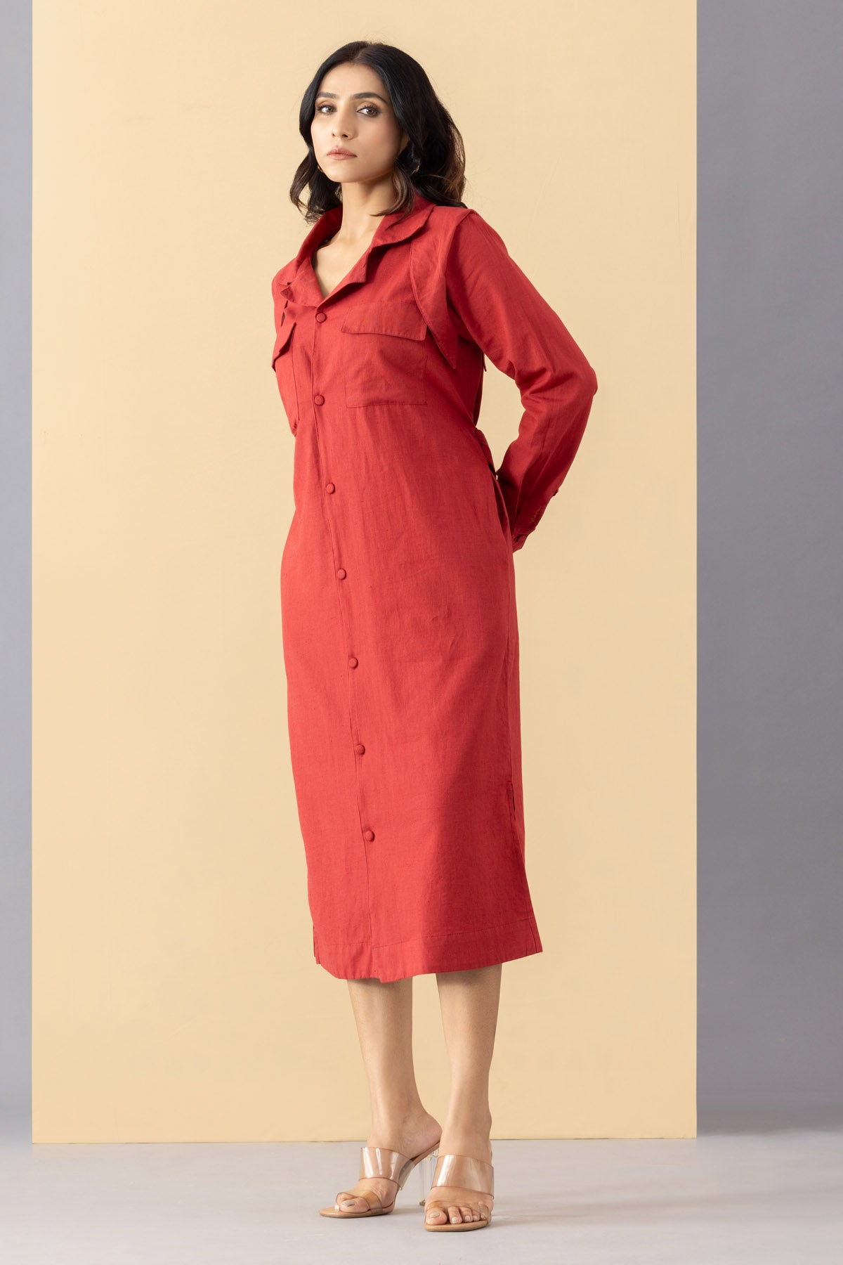 Red Button Down Jacket Dress