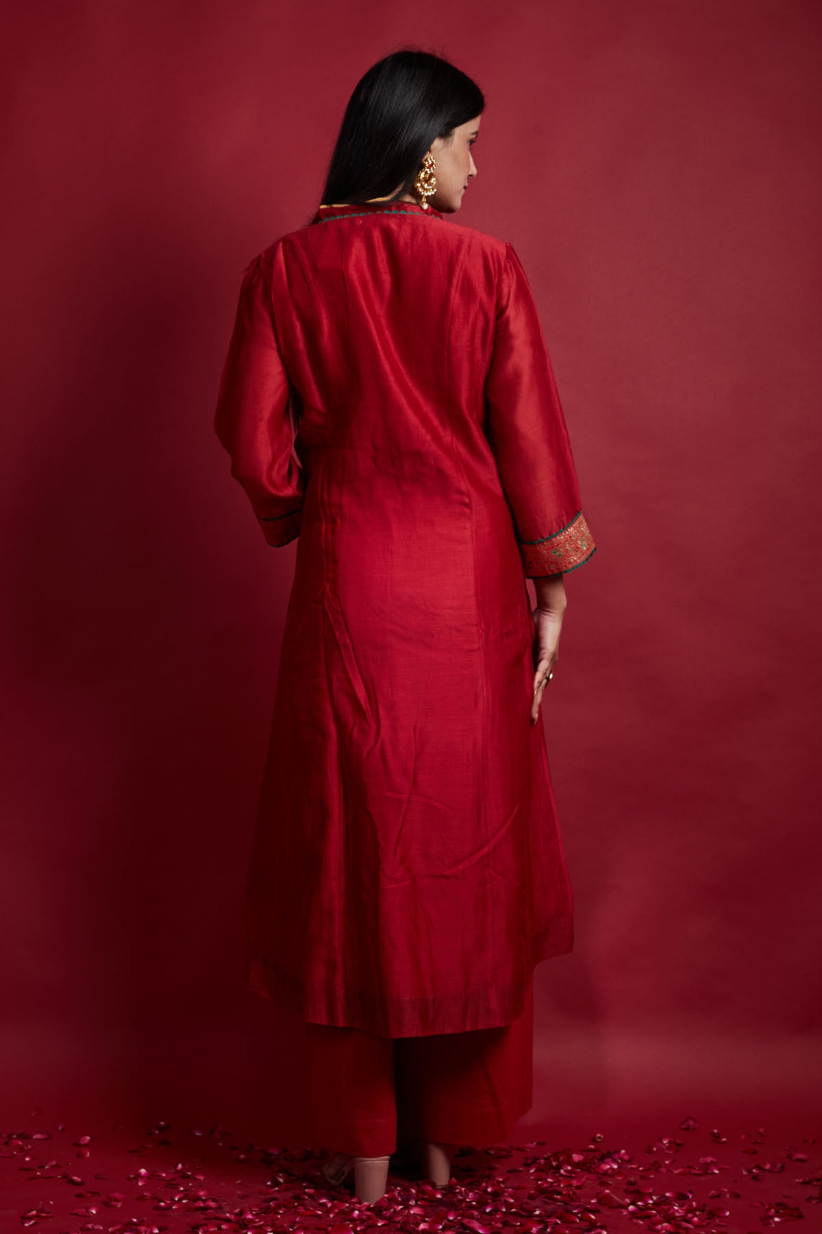 Red & Green Chanderi Kurta Set