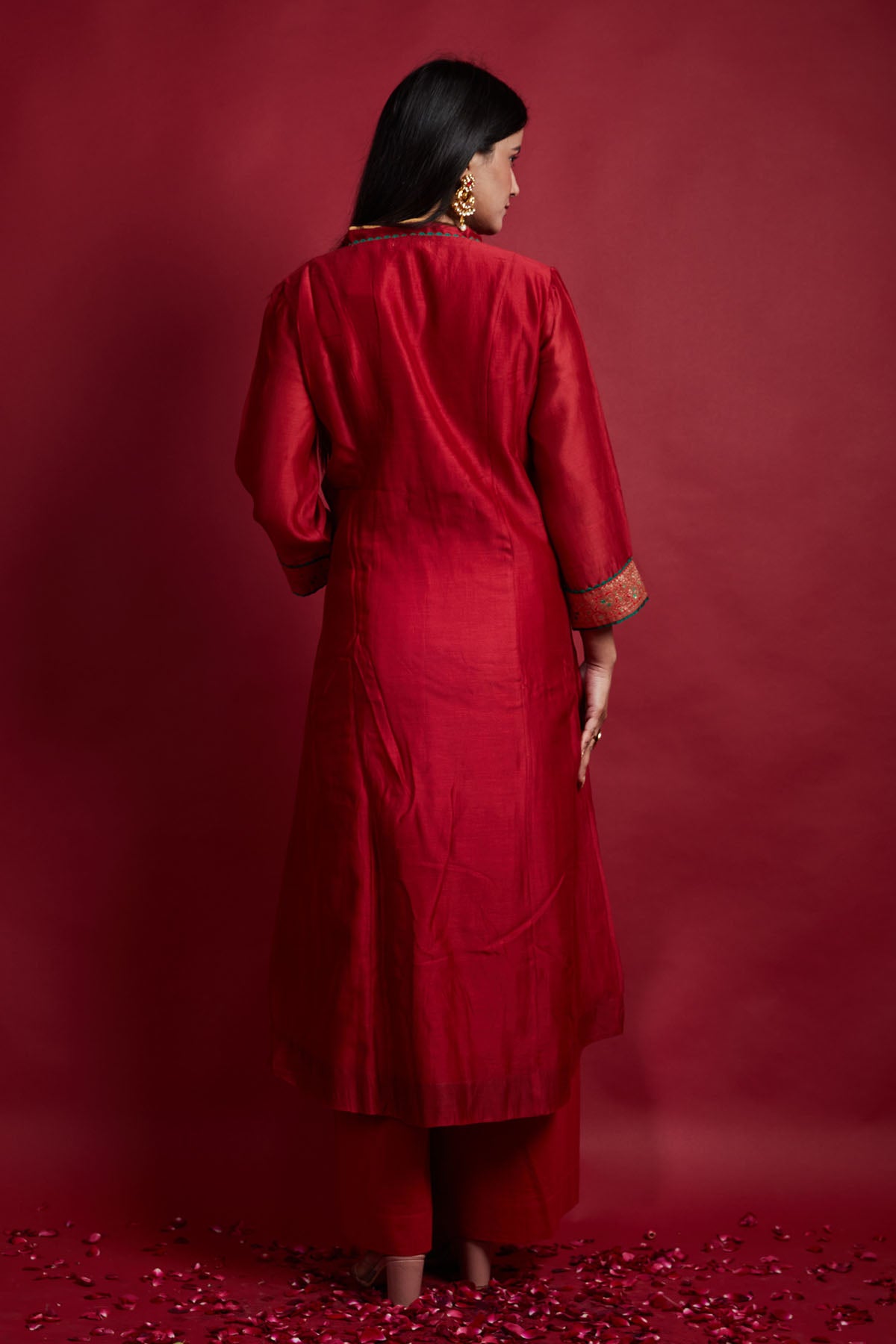 Red A-line Kurta Palazzo Set
