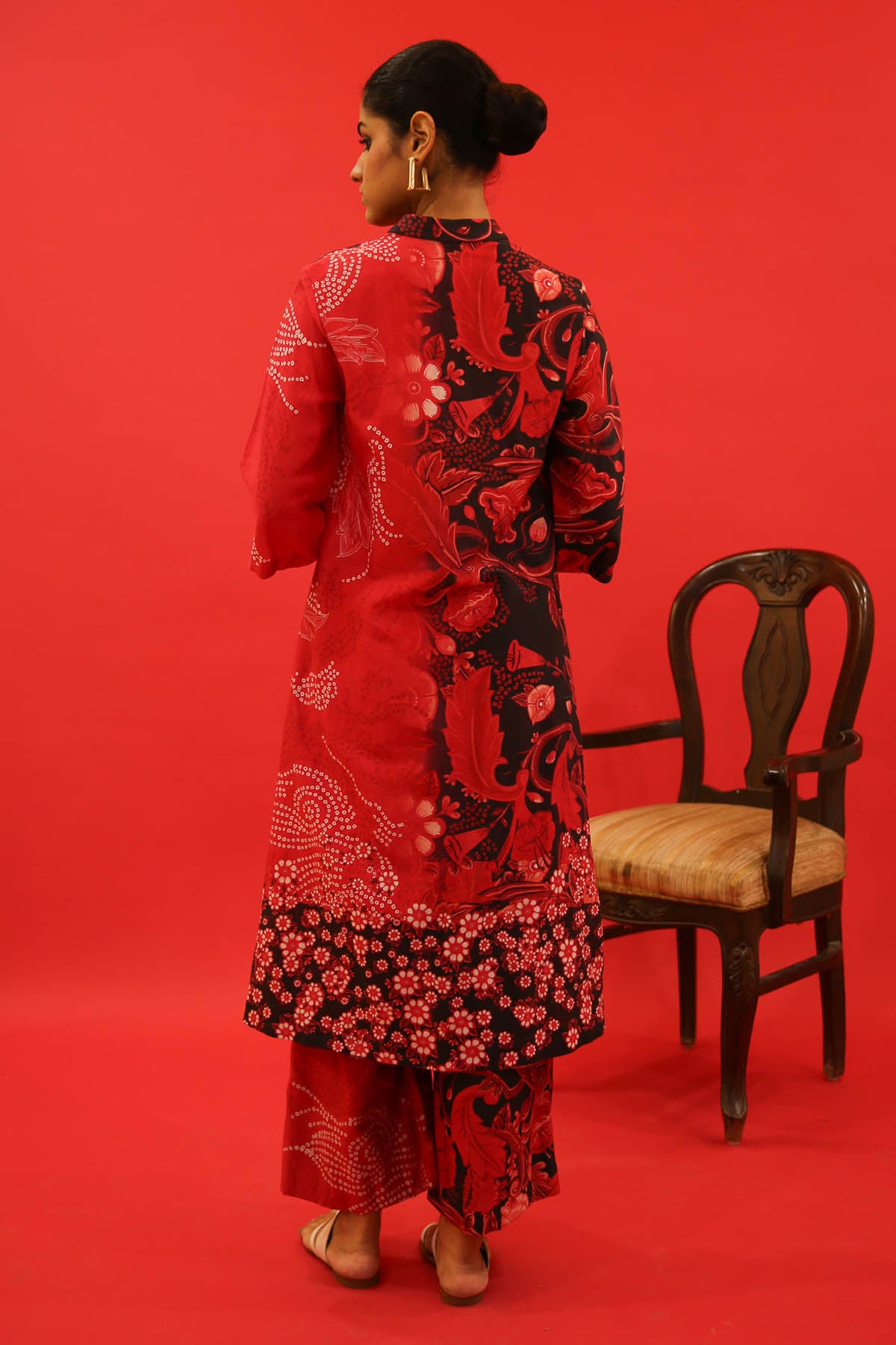 Red Chanderi Blossom Print Kurta