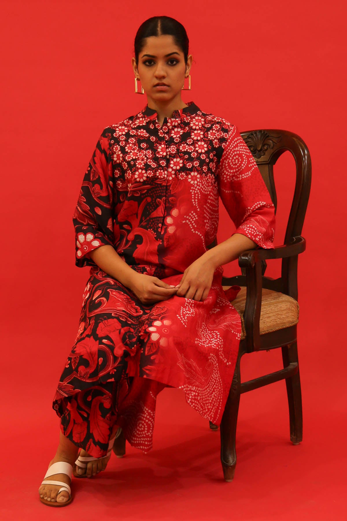 Red Blossom Print Kurta & Pants