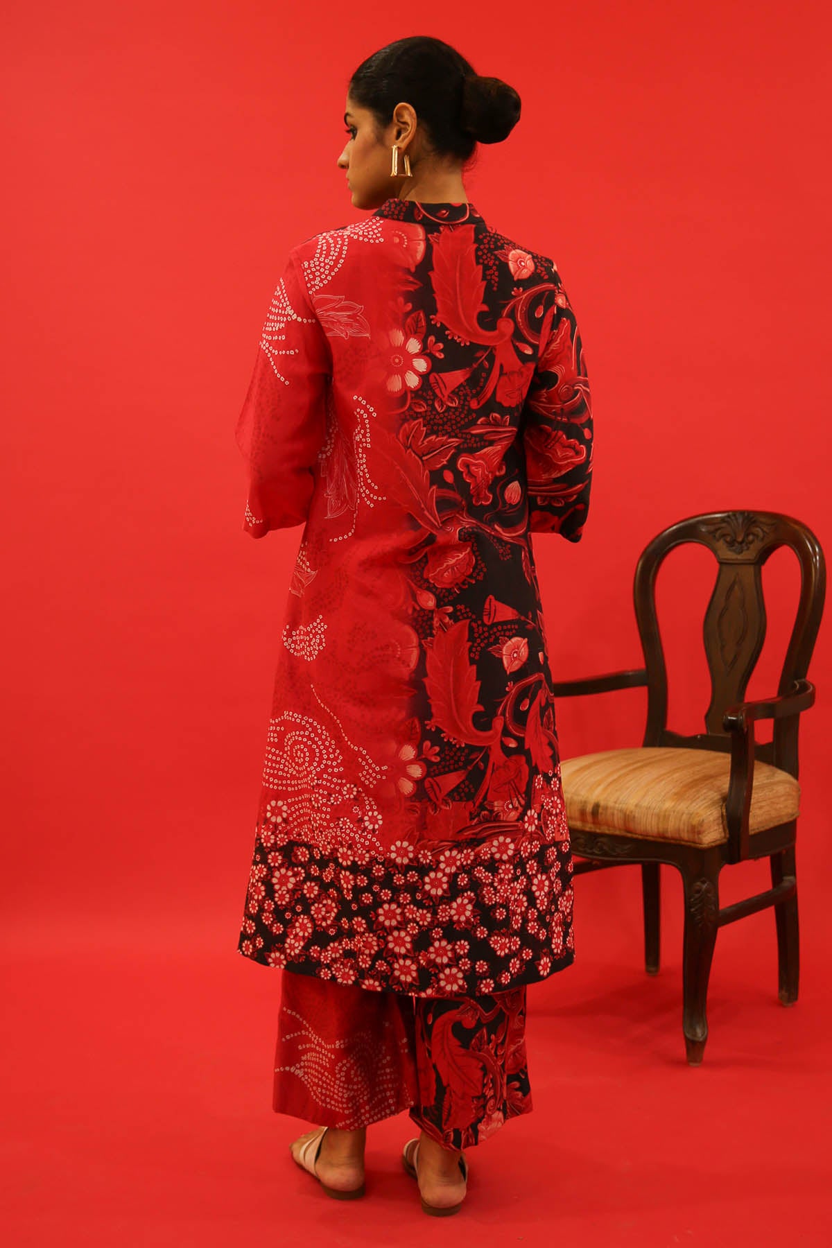 Red Blossom Print Kurta & Pants