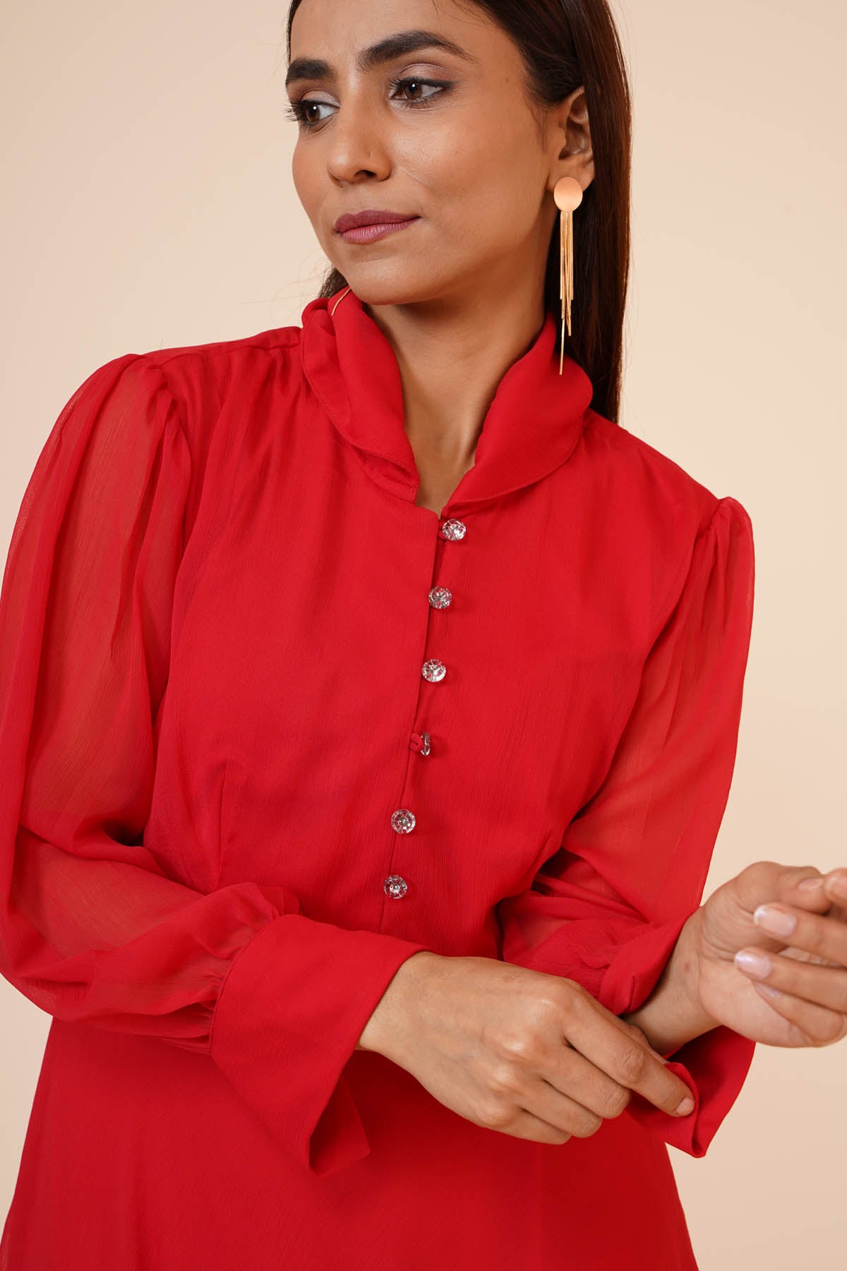 Red Chiffon Midi Dress