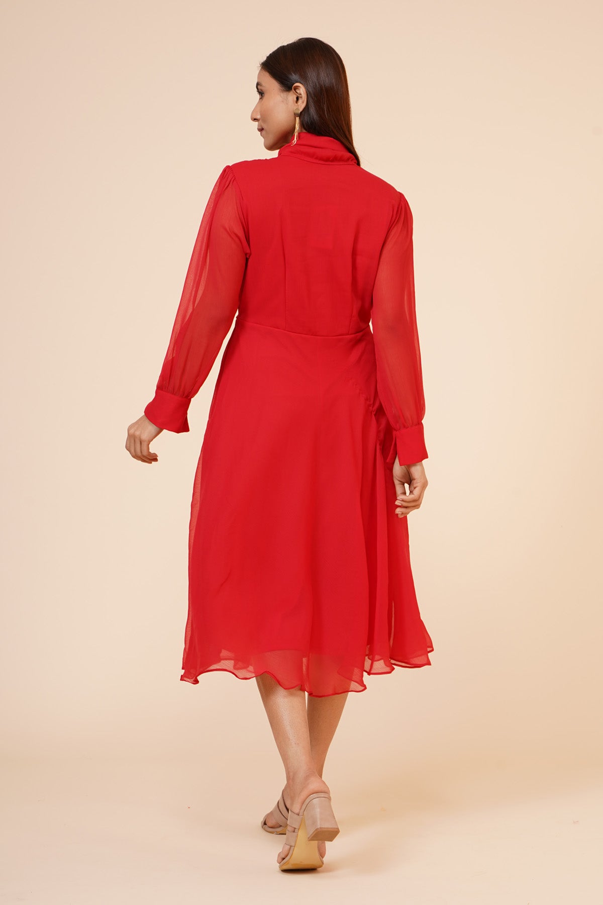 Red Chiffon Midi Dress