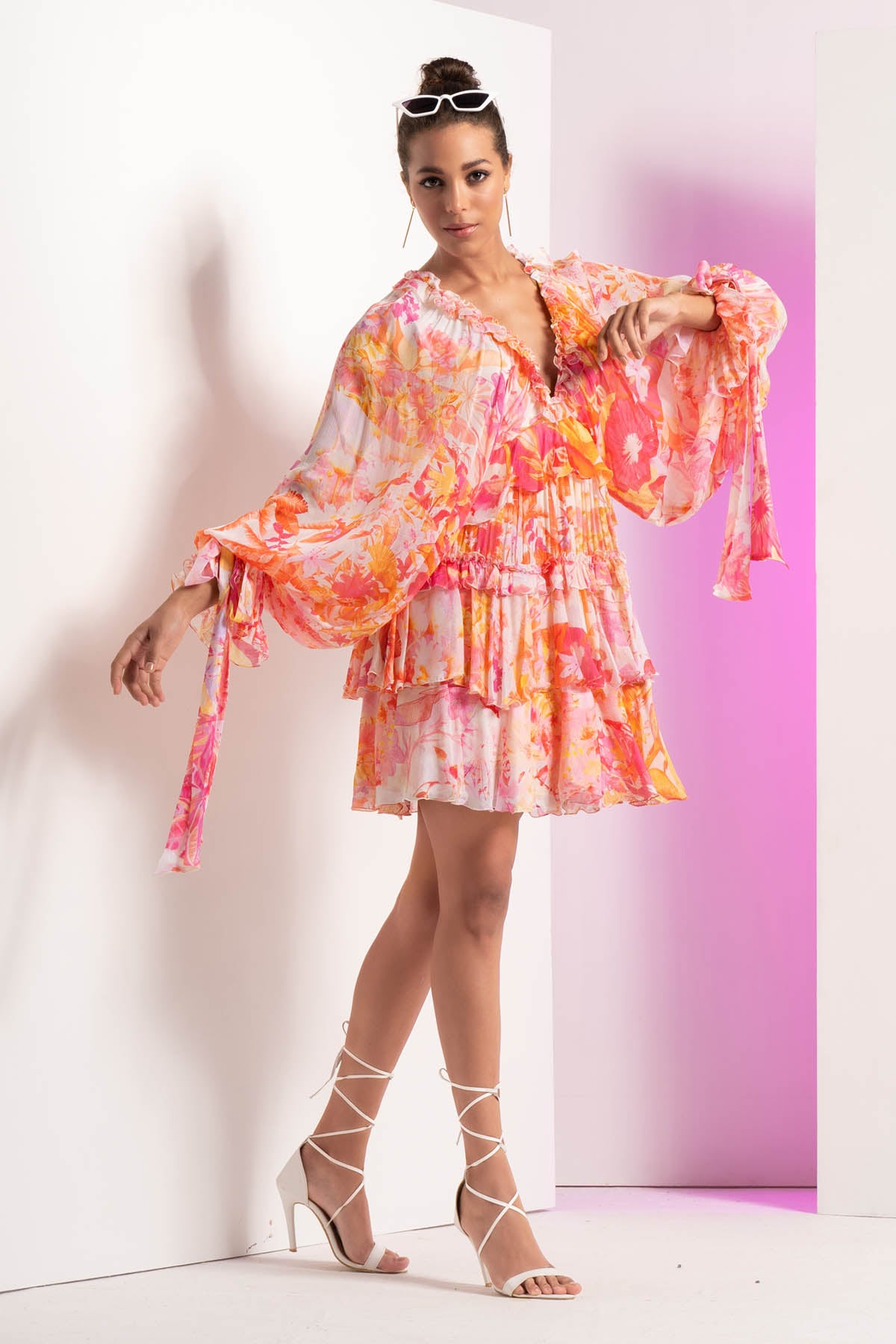 Red Chiffon Short Tiered Dress