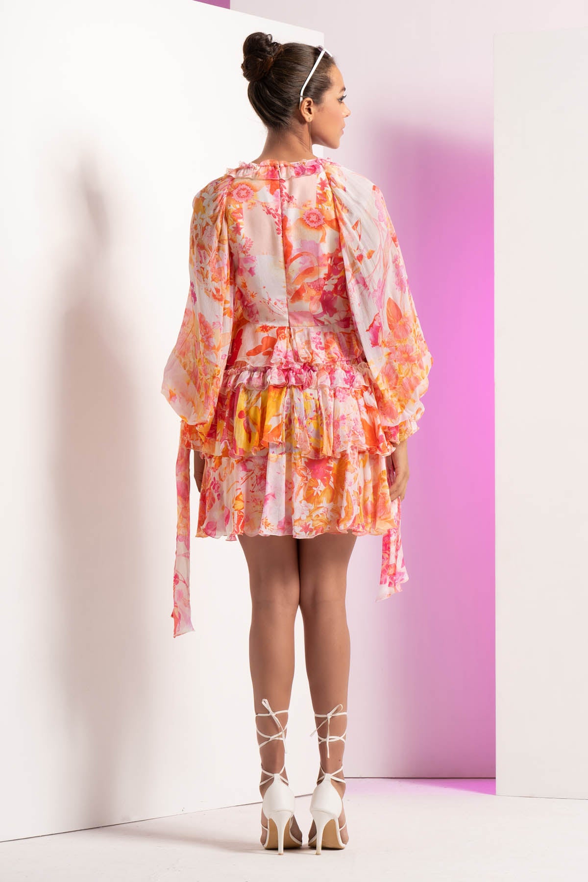 Red Chiffon Short Tiered Dress