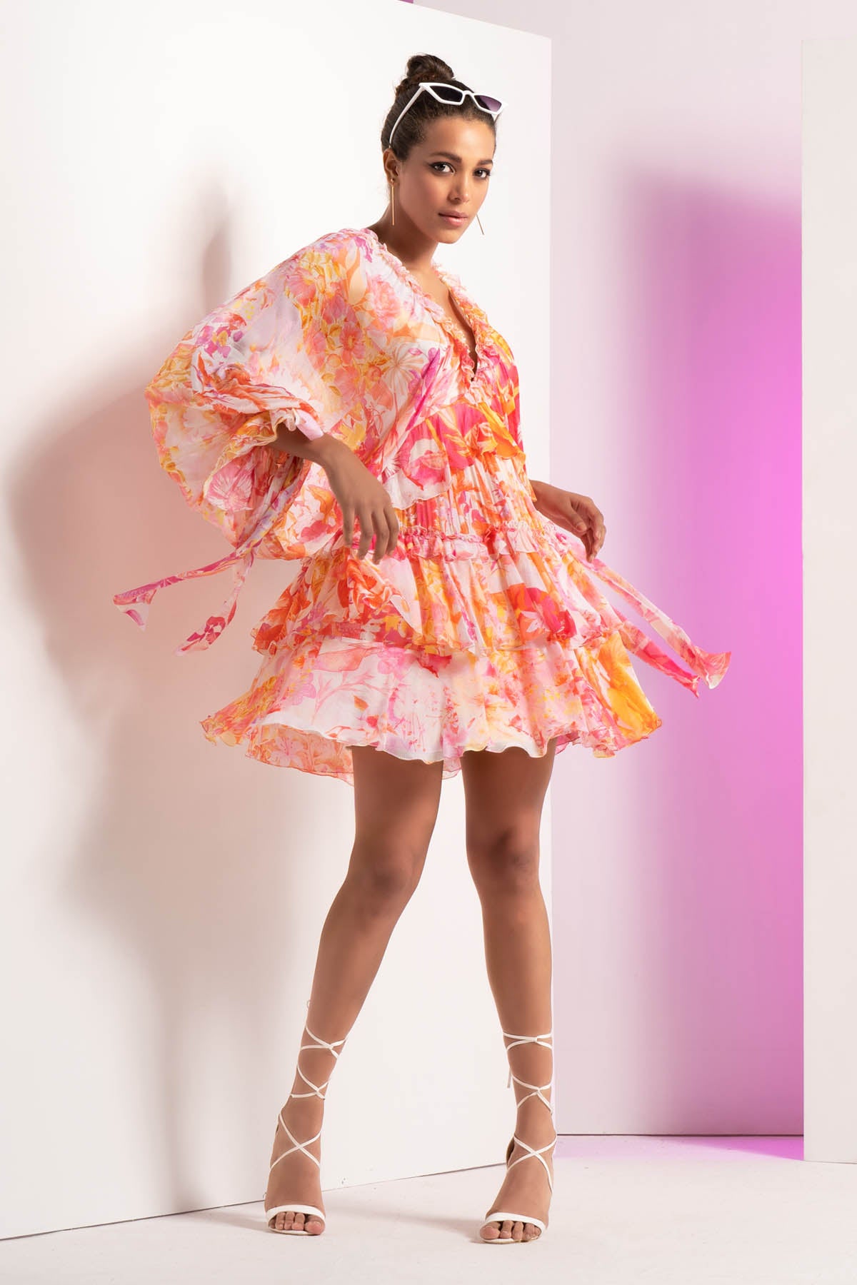 Red Chiffon Short Tiered Dress