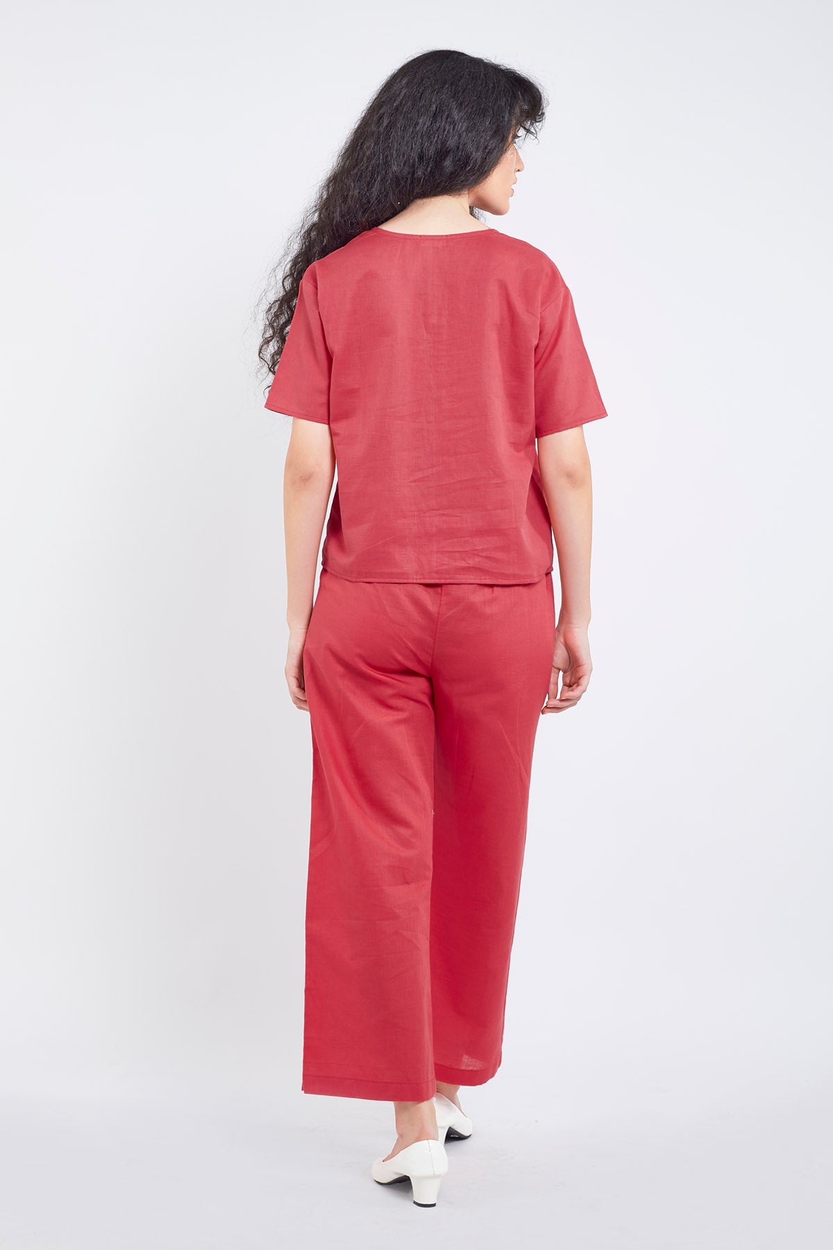 Red Cotton Linen Co-ord Set