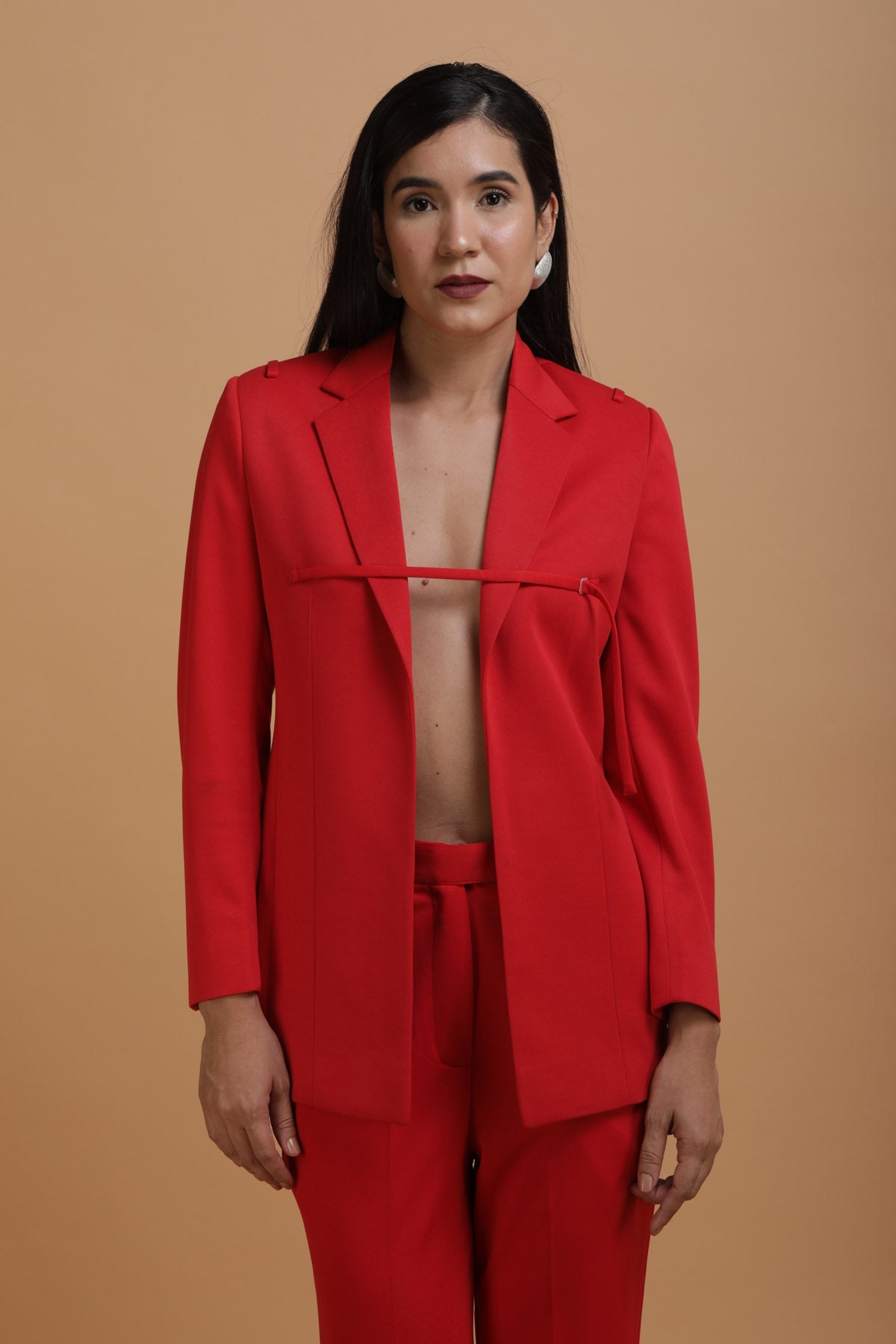 Red Crepe Blazer Set