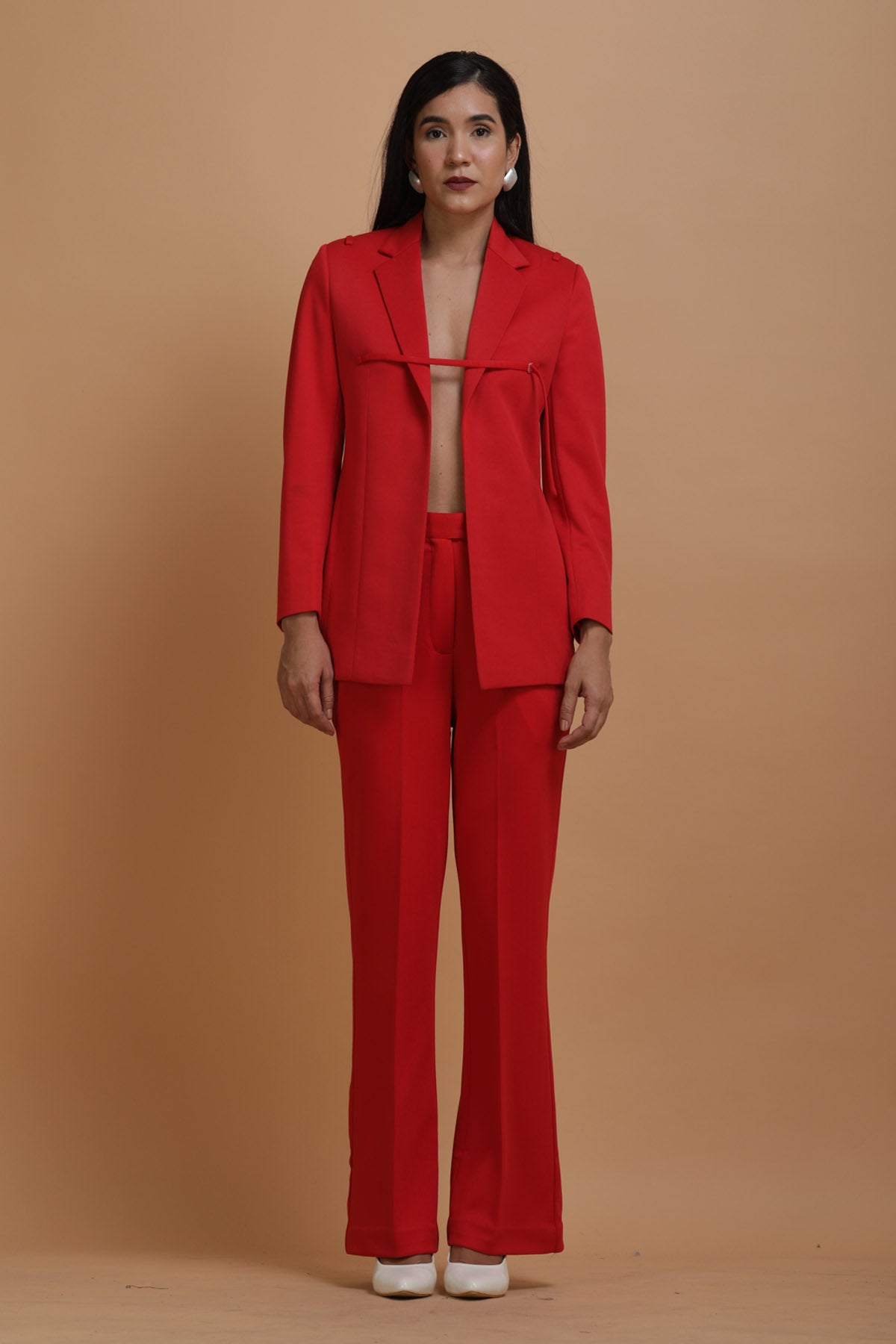 Red Crepe Blazer Set