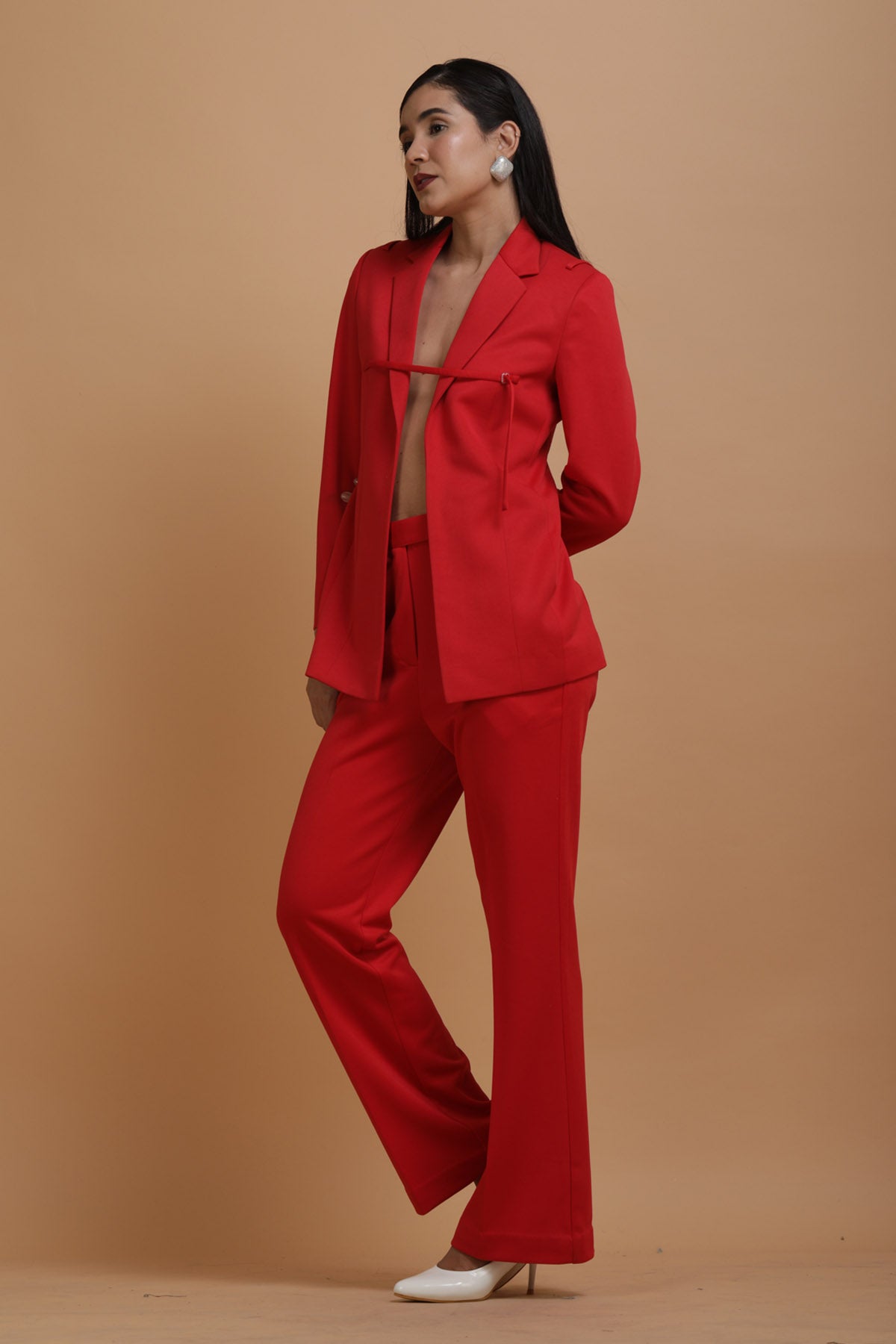 Red Crepe Blazer Set