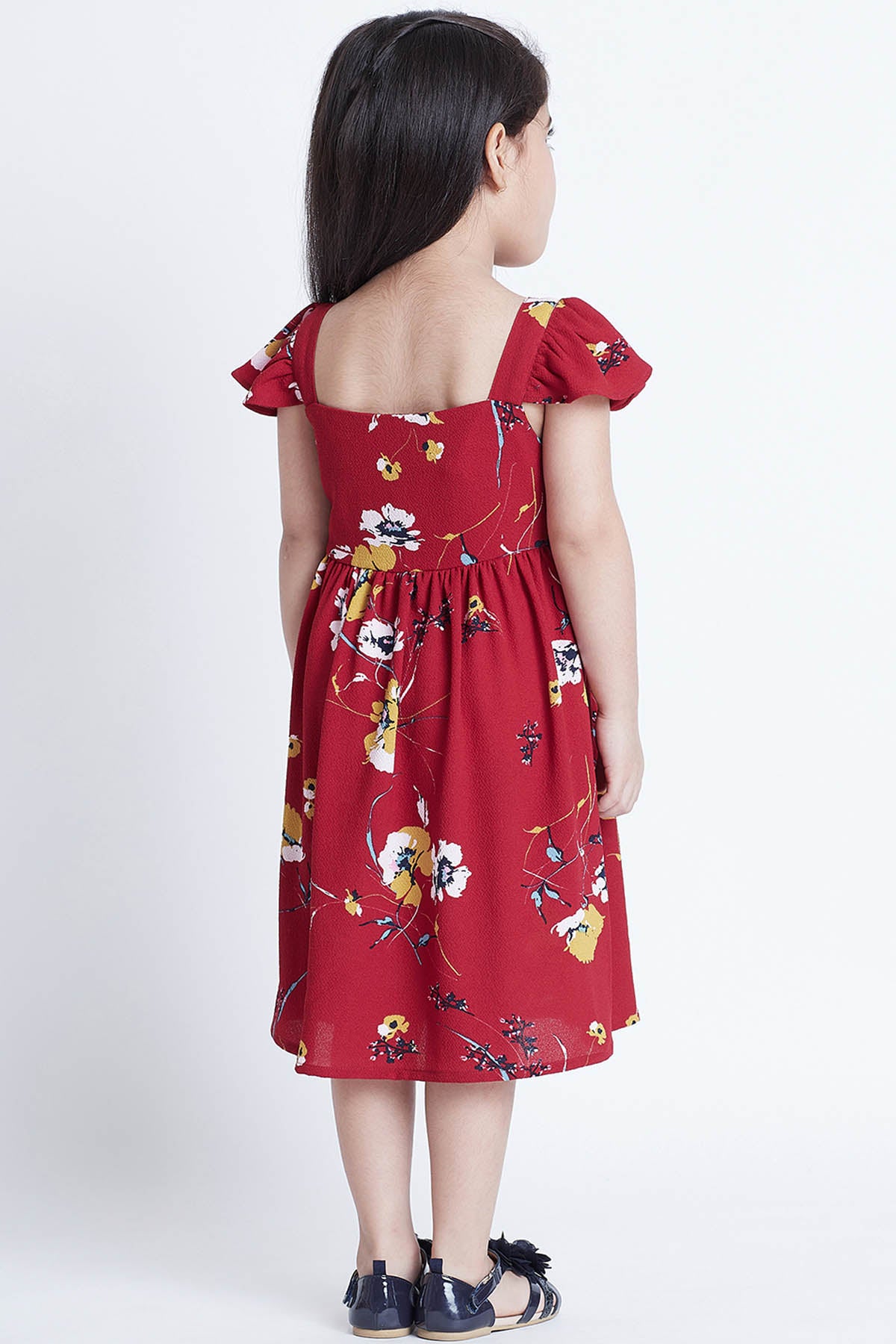 Red Crepe Floral Print Dress