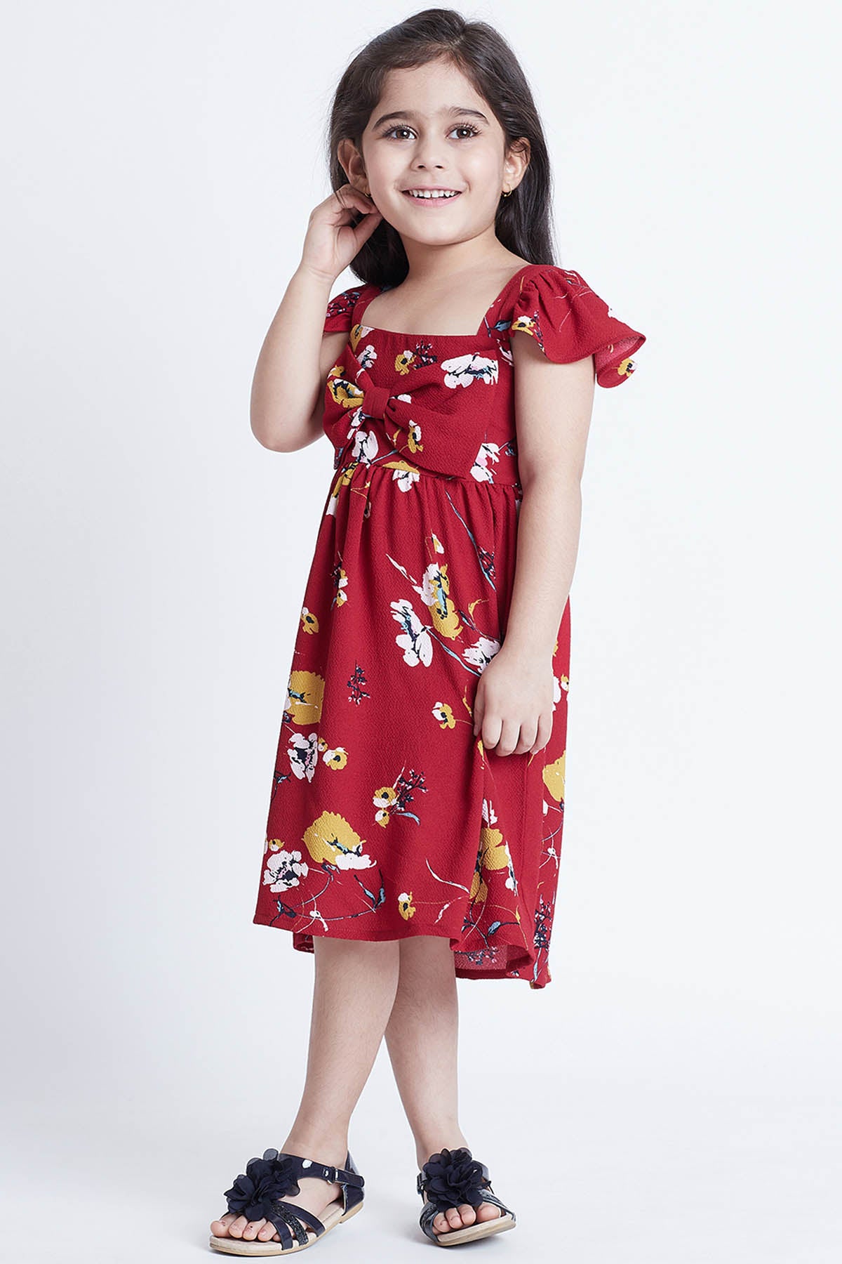 Red Crepe Floral Print Dress