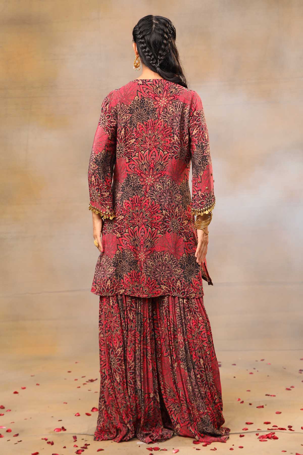Red Crepe Printed Kurta Set